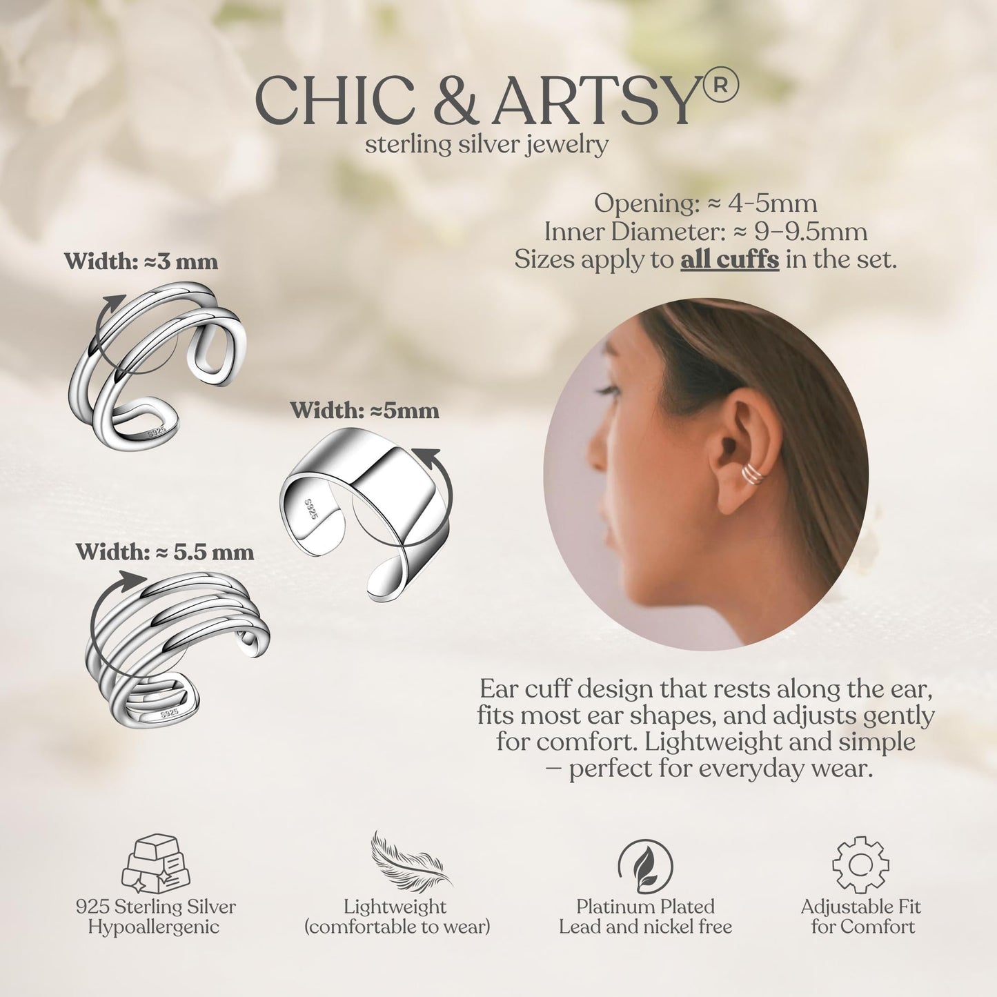 Ear Cuffs 925 Sterling Silver Ear Cuffs for Women Non Piercing Cartilage Cuffs Conch Earrings
