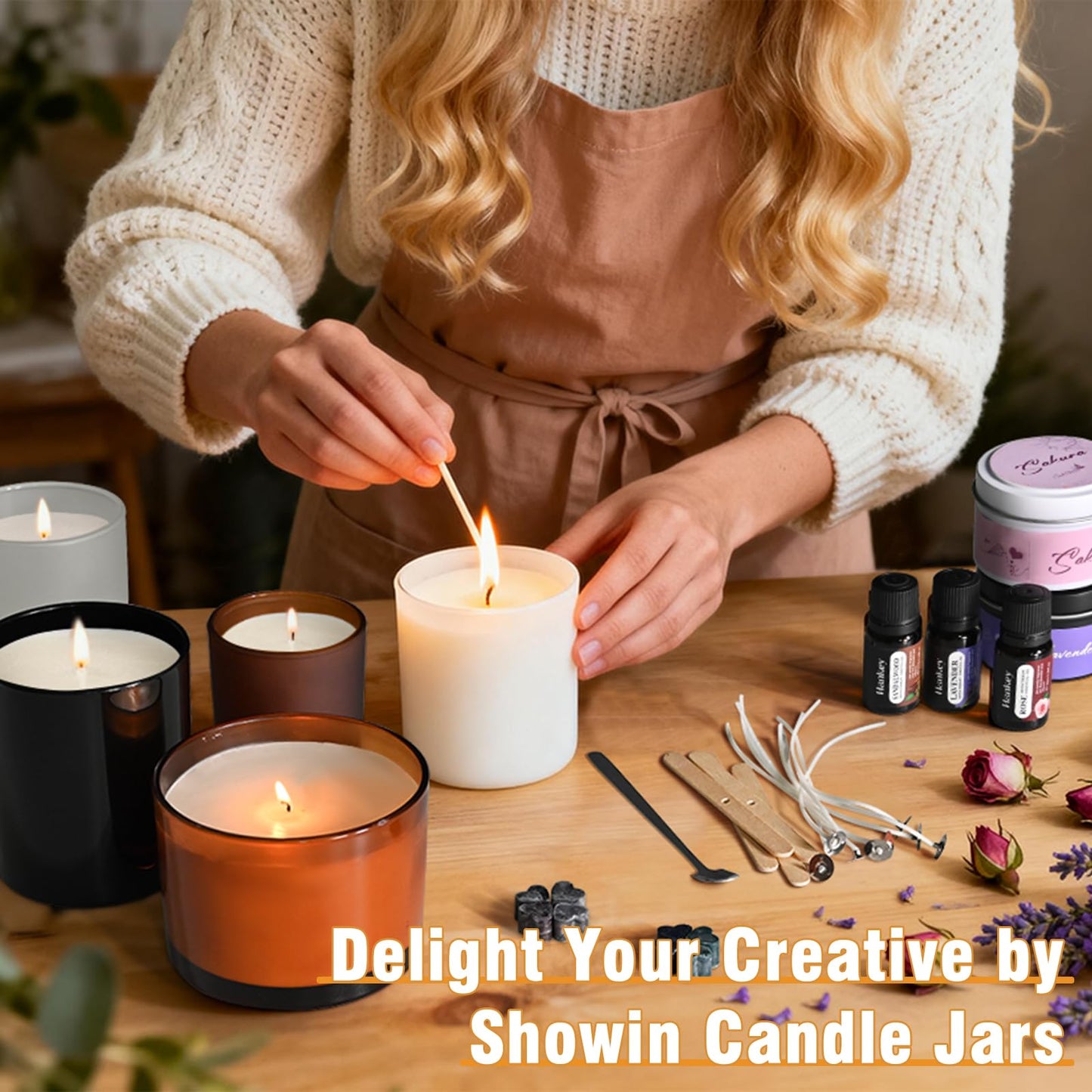 SHOWIN Candle Making Kit, DIY Candle Making Supplies for Adults, Starter Soy Wax Candle Kit with Candle Jars & Tins, Scented Home Decoration
