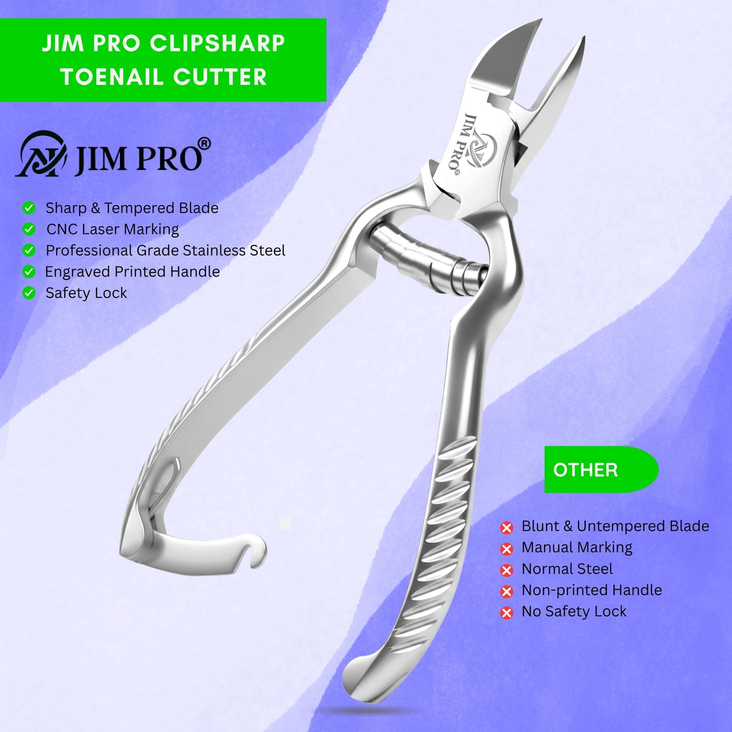 Jim Pro ClipSharp Toenail Cutter - Professional Heavy Duty Nail Clipper for Thick & Ingrown Toenails - Sharp Stainless Steel Blades, Ergonomic Non-Slip Grip for Men & Women/JP-SC-TC-5.5"