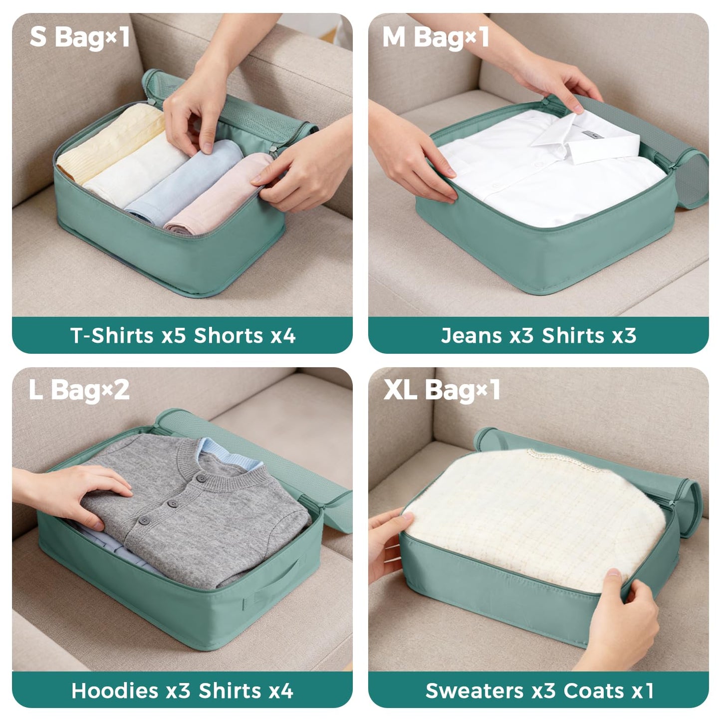 BAGAIL 9 Set Packing Cubes with Packing List Luggage Packing Organizers for Travel Accessories (Dusty Blue)