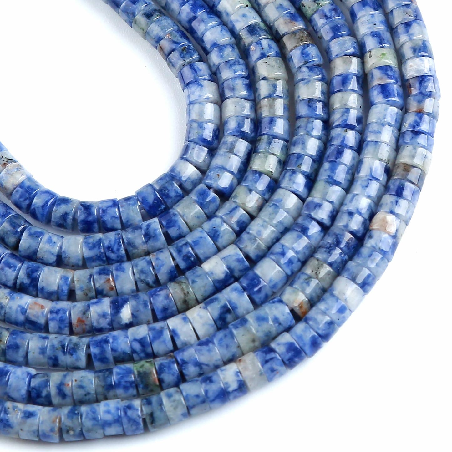 150pcs 2x4mm Natural Blue Sodalite Stone Tube Shape Beads Loose Flat Round Cylinder Flat Spacer Black Stone Beads for Bracelet Earrings Jewelry Making