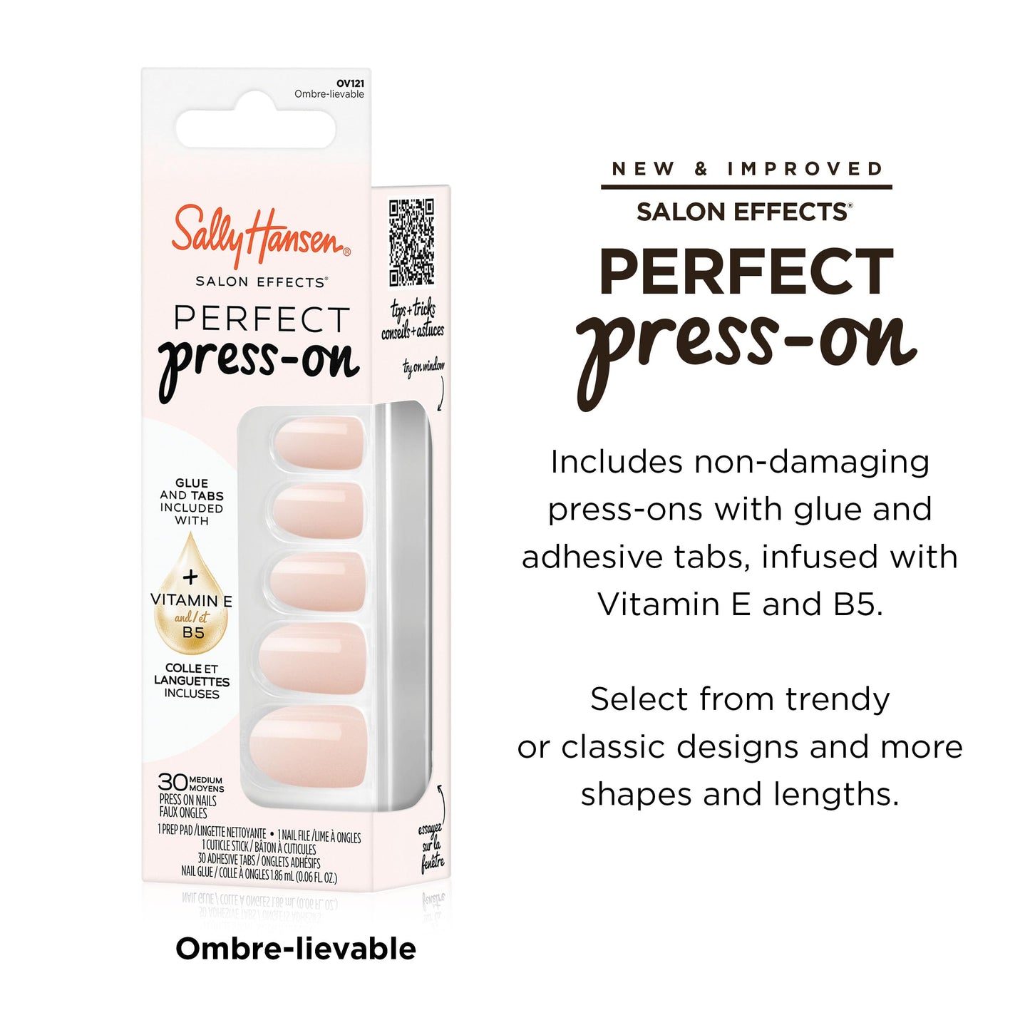 Sally Hansen Salon Effects Perfect Press-On Nails | Oval Shape | Easy to Apply, Non-Damaging | 30 Nails, Nail Glue, Adhesive Tabs, File | Ombre-Lievable