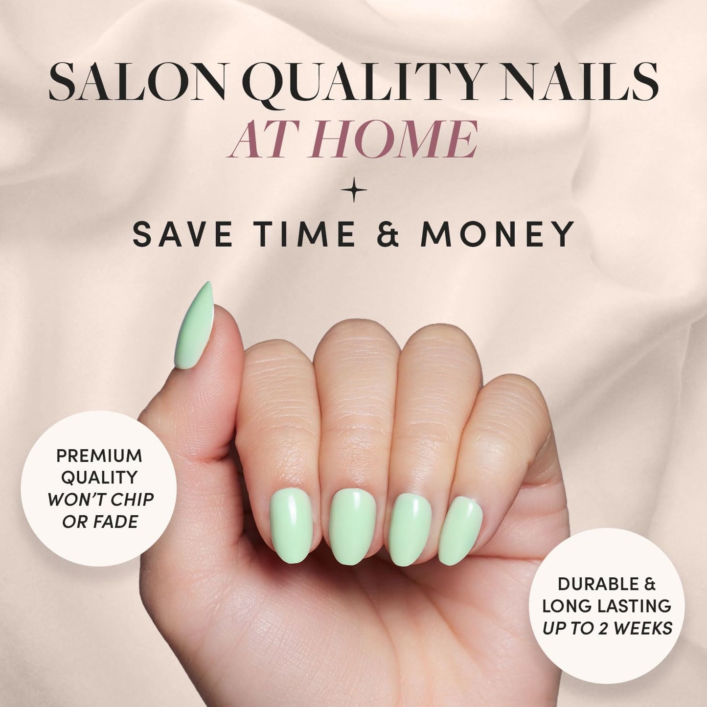 Glamnetic Press-On Nails - Mint Green | Pastel Green Short Oval Fake Nails | 15 Sizes - 30 Nail Kit with Glue and Remover