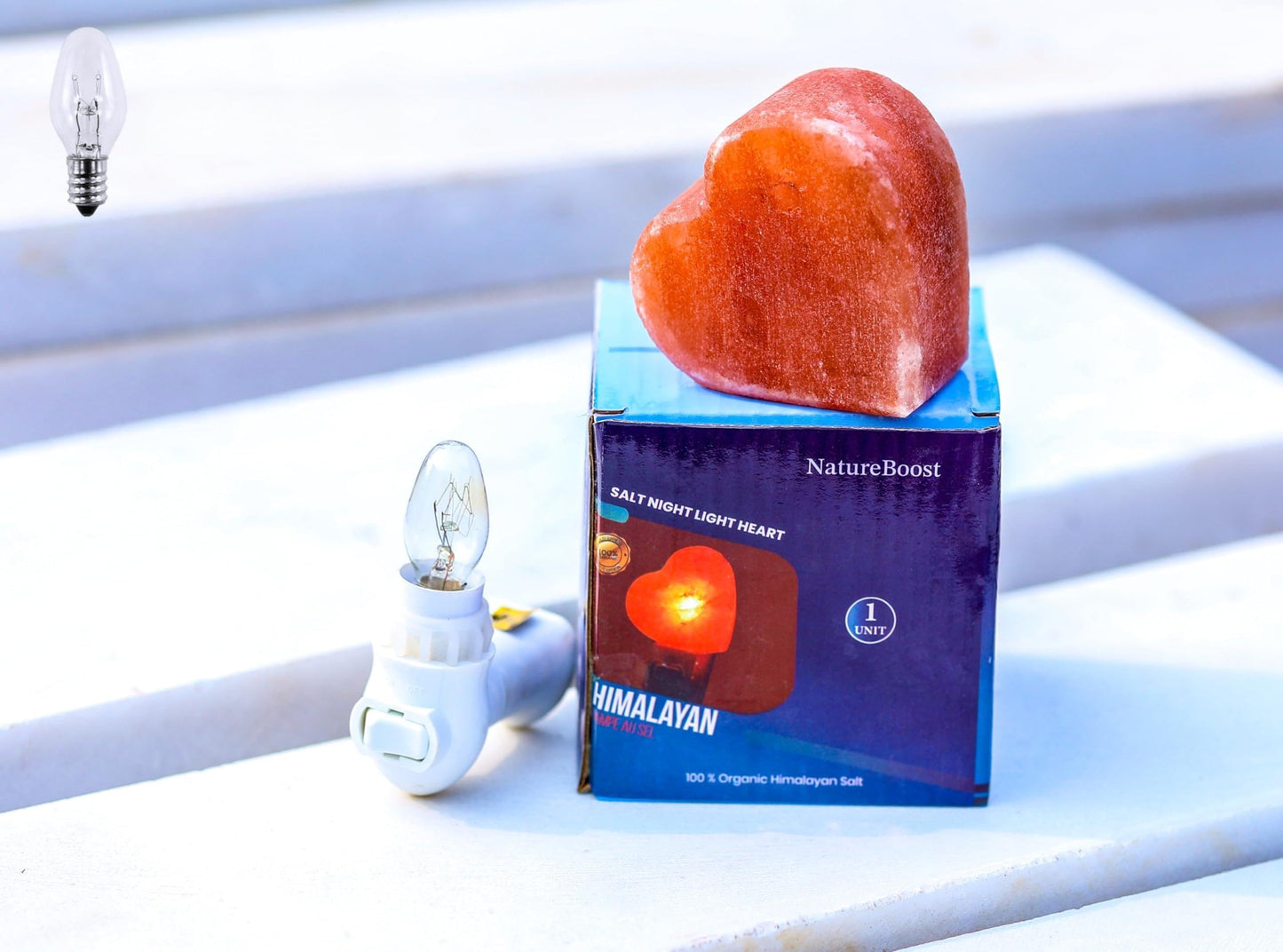 NatureBoost Himalayan Pink Salt Night Light, Heart Shape Plug-in Lamp with Extra Bulb – 1 Pack