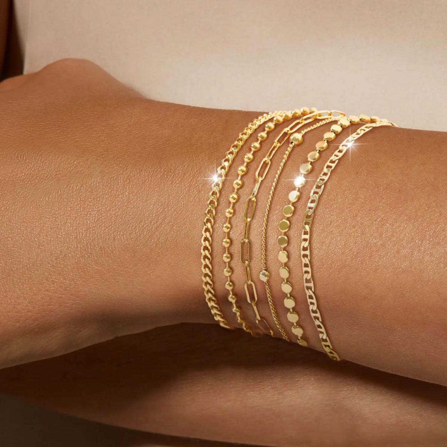 JECOMY Dainty Gold Bracelets for Women - Waterproof Stackable Gold Bracelet Stack Set - Perfect for Stylish Women