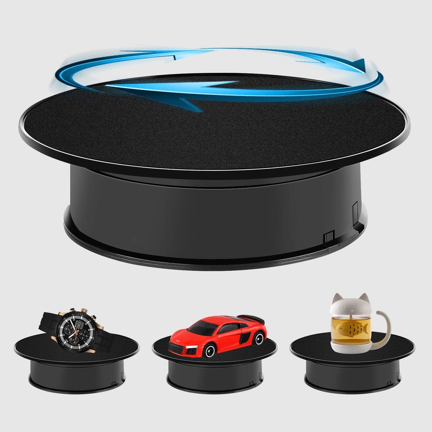 Inovat 8" Ultra-Quiet Motorized Rotating Display Stand for Video Photography Products Display, 360 Degree Black Velvet Rotating Turntable for Jewelry 3D Models (Battery Operated, 10LB LOAD)