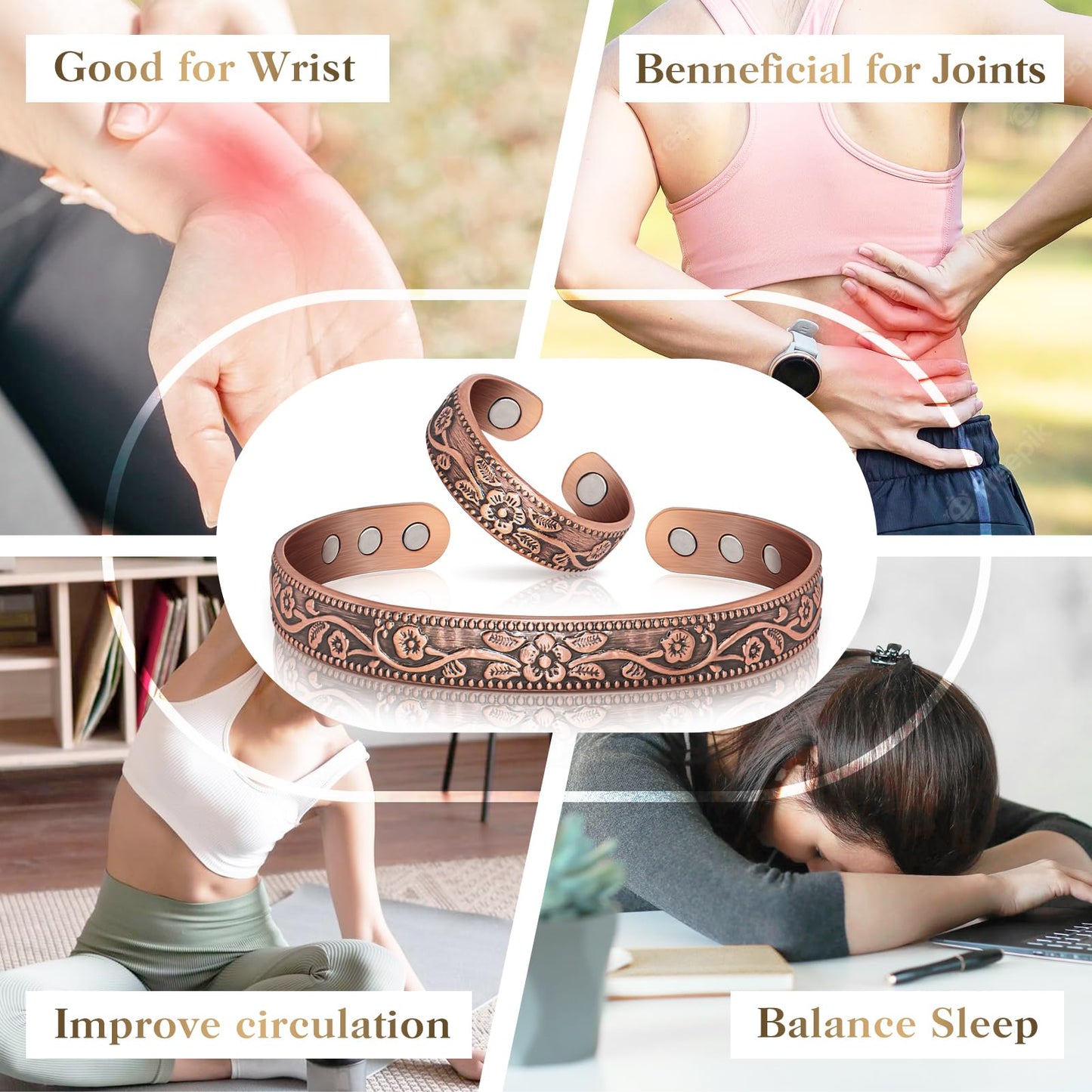 Lymphatic Drainage Ring & Copper Bracelet for Women, Magnetic Lymph Detox Ring and Magnetic Copper Bracelet, 100% Solid Pure Copper Jewelry Gift