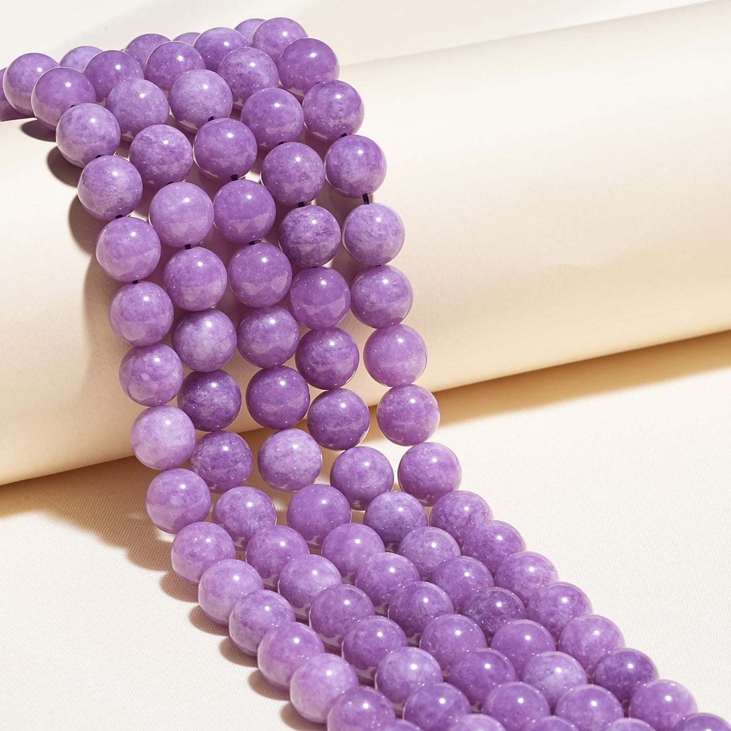 10mm Natural Lavender Purple Chalcedony Gemstone Beads Polished Round Smooth Stone Beads for Bracelets Jewelry Making 15inch Loose Beads