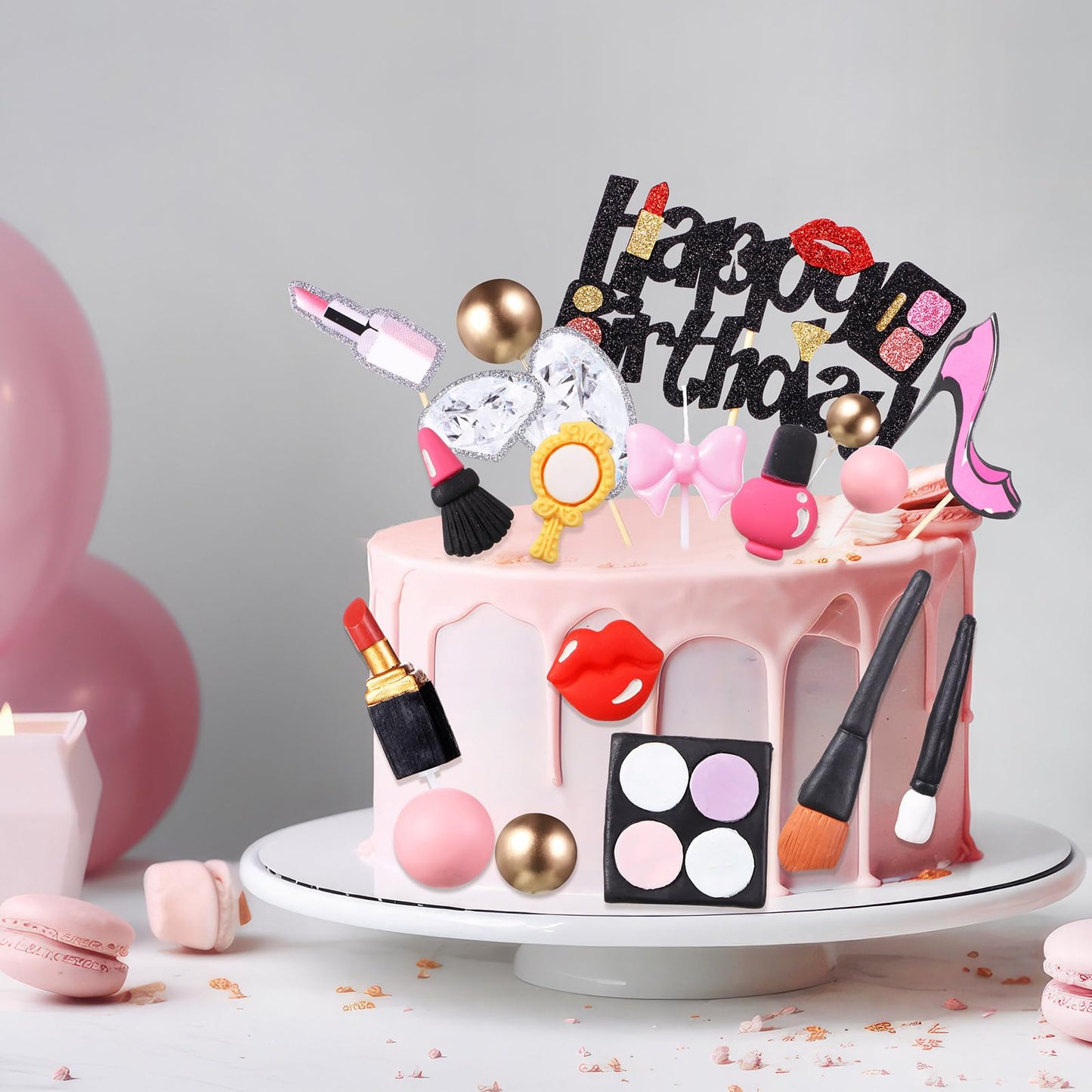 Beeveer 42 PCS Makeup Cake Topper Decorations Cosmetics Theme Bridal Cake Topper Party Lipstick Perfume Picks for Bridal Shower Birthday Partys