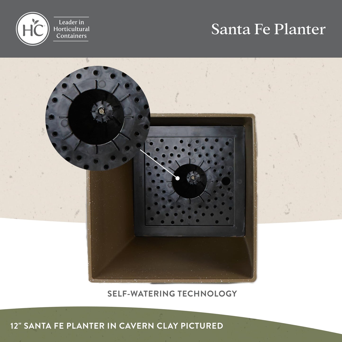 The HC Companies Santa Fe Square Self-Watering Pot - Lightweight Plastic Planter for Herbs & More - Durable Plant Pots for Indoor Plants & Outdoor Plants (12" Pebble Gray, Pack 1)