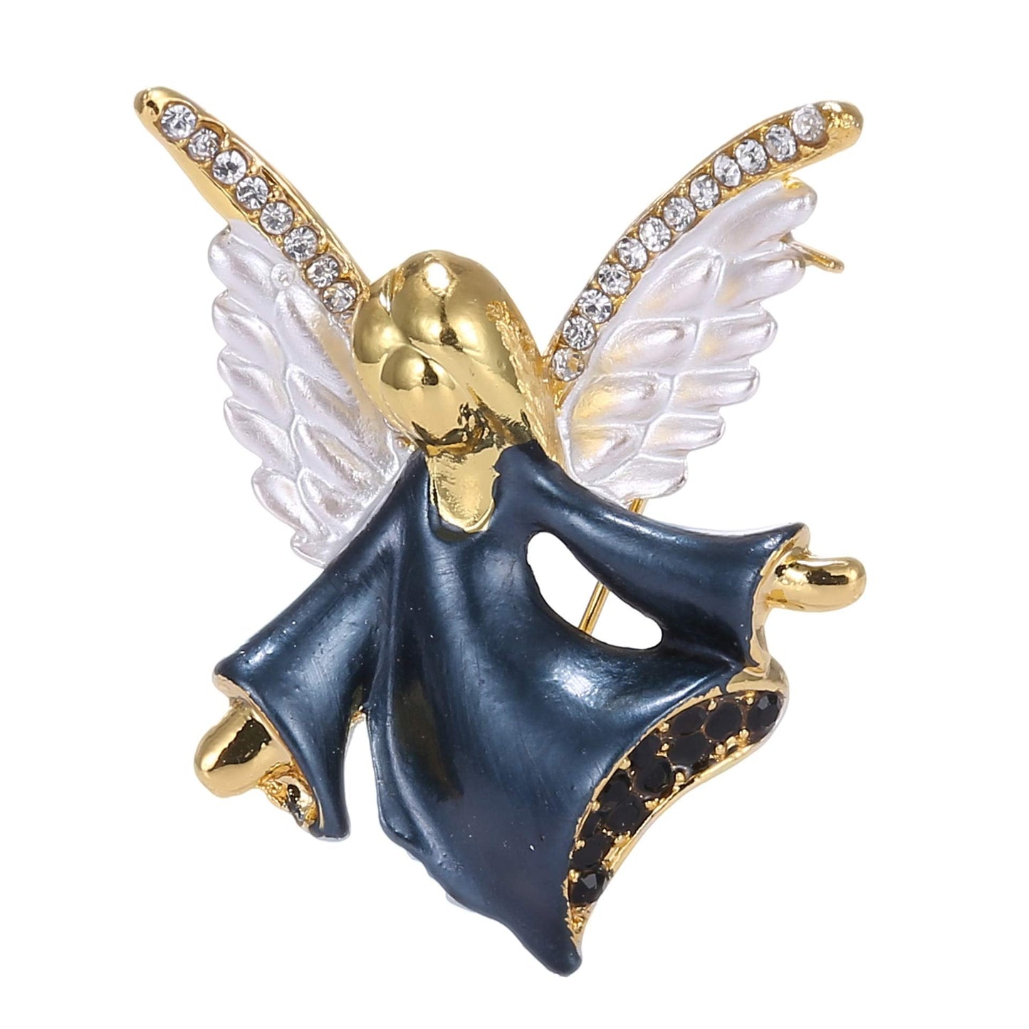 Connie Cloris Women Crystal Angel Brooch Pin (Black-Angel-E01)