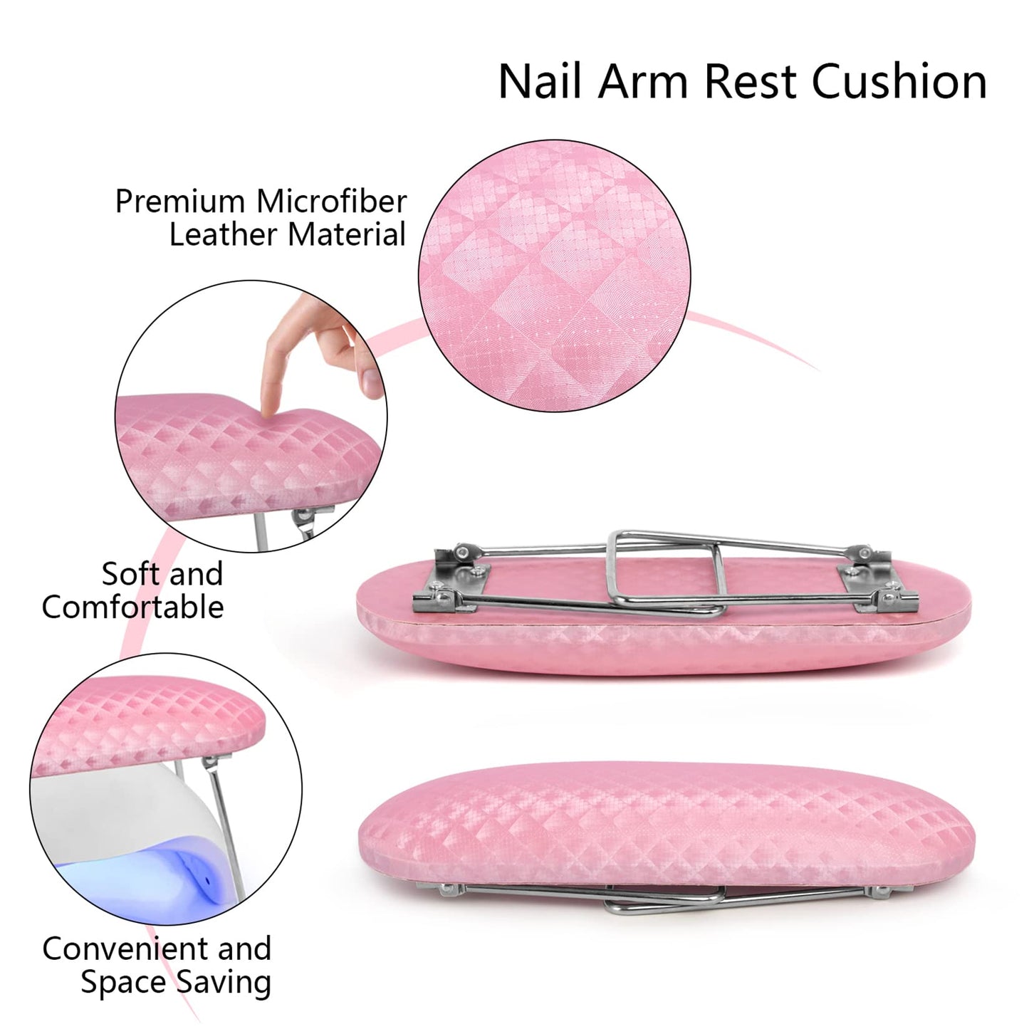 Krofaue Arm Rest for Nails Tech, Professional Microfiber Leather Nail Hand Rest Stand Arm Rest for Acrylic Nails Cushion Hand Holder with Non-slip - Nail Technician Use Must Have (Pink)