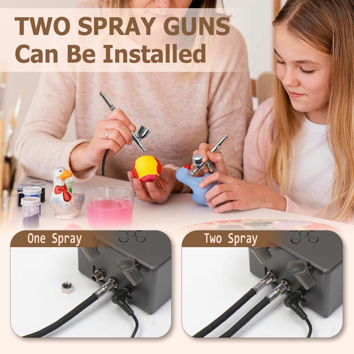 Airbrush Kit with Air Compressor, 27PSI High Pressure Air Brush Kit with Accessories Dual-Action Multi-Function Airbrush Set for Painting, Modeling, Nails, Tattoo, Makeup, Crafts & Cake Decor