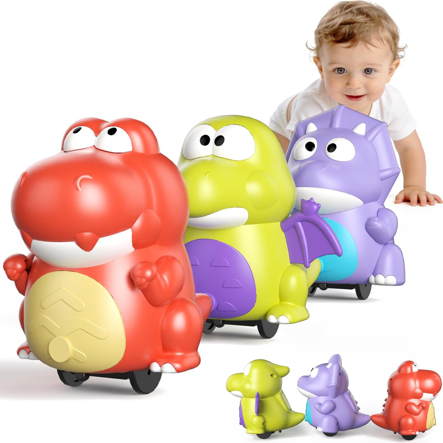 Topsolid Baby Tummy Time Dinosaur Toys 18 24 36 Months, Baby Crawling Toys, Toddler Moving Walking Dinosaurs Montessori Toys for 2 3 4 5 6 Year Old, Infant Boy Girl Birthday