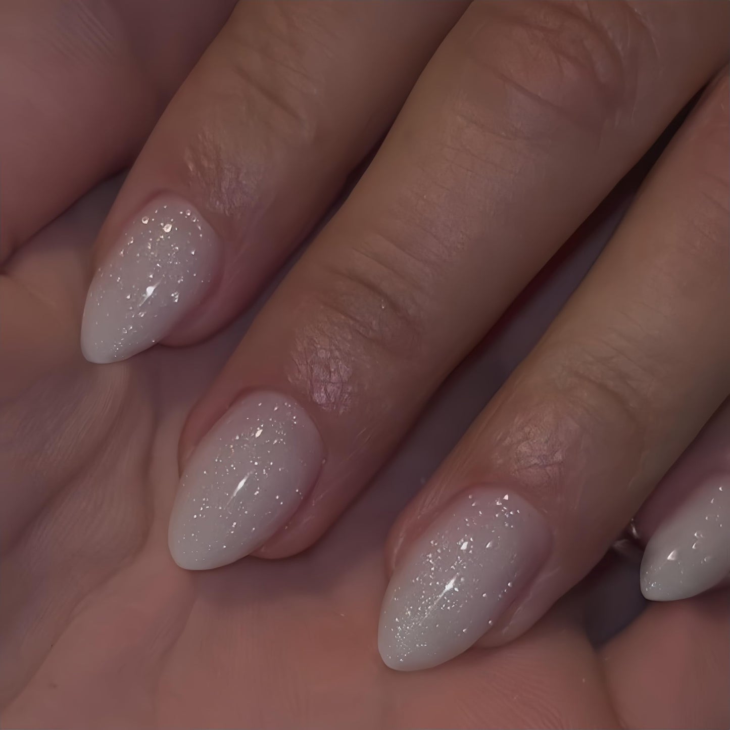 SXVME Cat Eye White Press On Nails Short Almond Shaped - 30Pcs Stiletto Fake Nails Acrylic Press ons Natural Thick Gel Nails Short Glue on Nails Opaque Glitter False Nails for Women No Glue