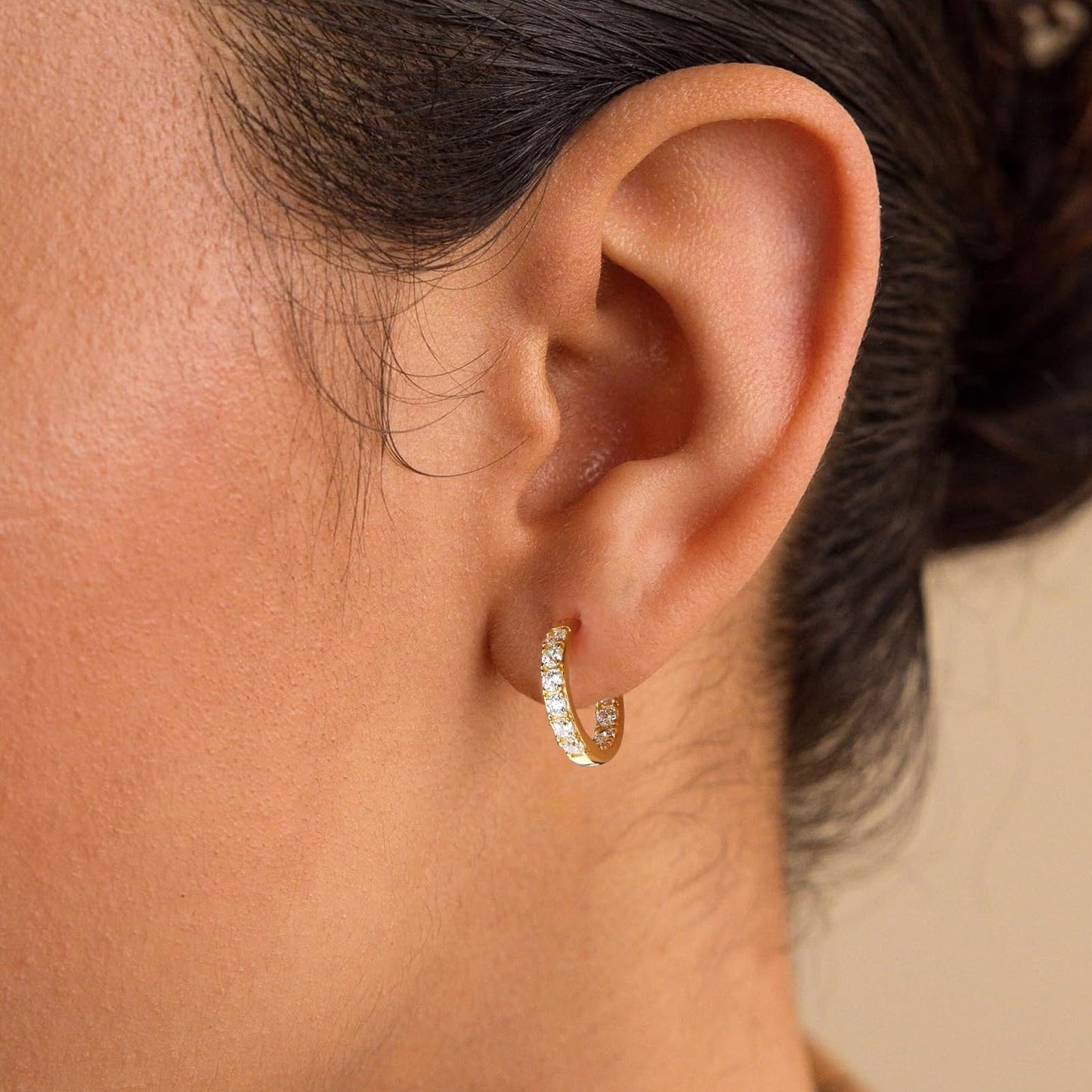 Cubic Zirconia Small Hoop Earrings for Women 925 Sterling Silver Created Diamond Earrings 14K Gold Plated Chunky Huggie Hoop Earrings
