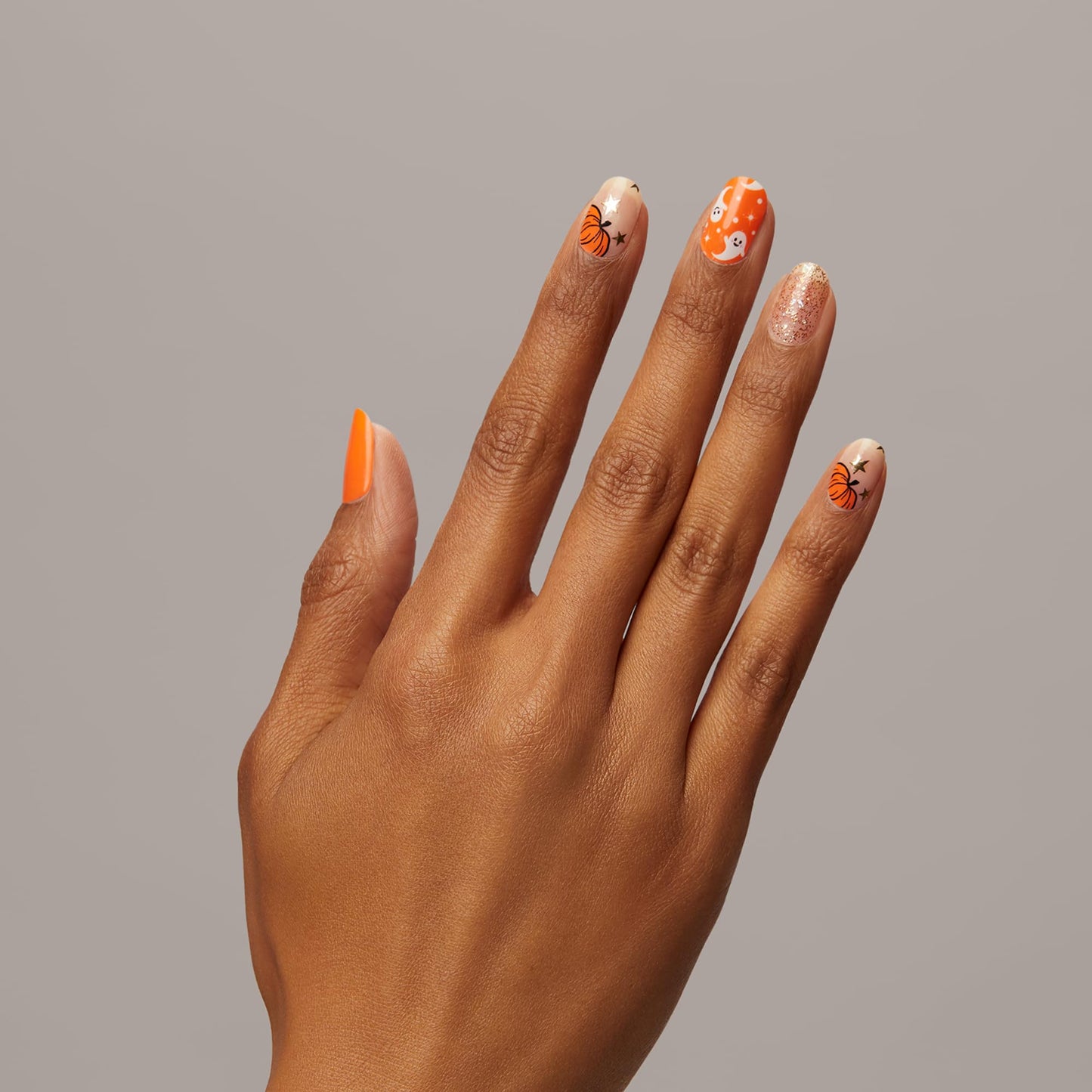 Dashing Diva Gloss Nail Strips - Pumpkin Charm | UV Free Gel Nail Wraps - Chip Resistant, Long Lasting | Includes 32 Wraps, 1 Prep Pad, 1 File