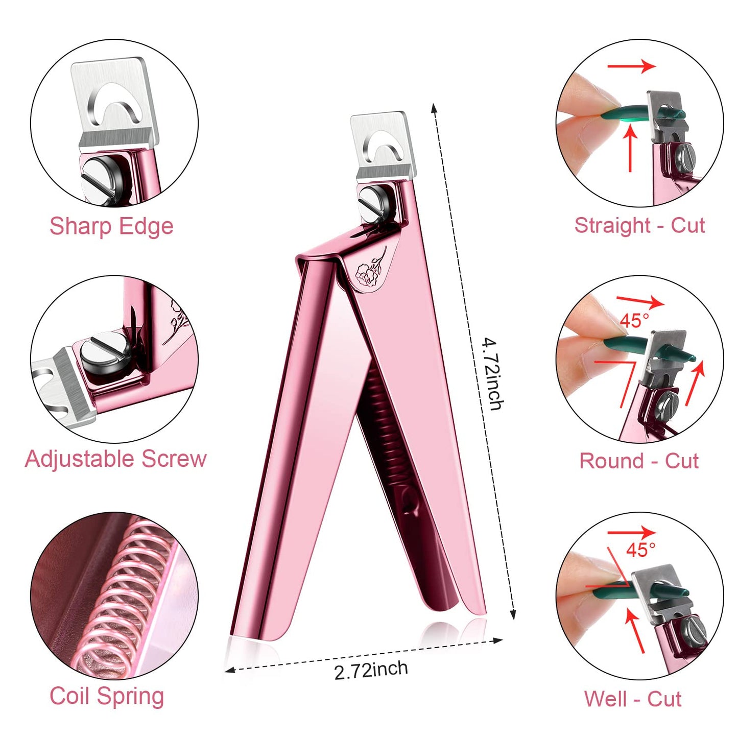 Mudder Acrylic Nail Clippers Kit False Nails Tips Cutter Professional Cuticle Trimmer Nipper Cutter Pusher Remover Stainless Steel Manicure Pedicure Art Tools Set Salon Home(Pink Rose)