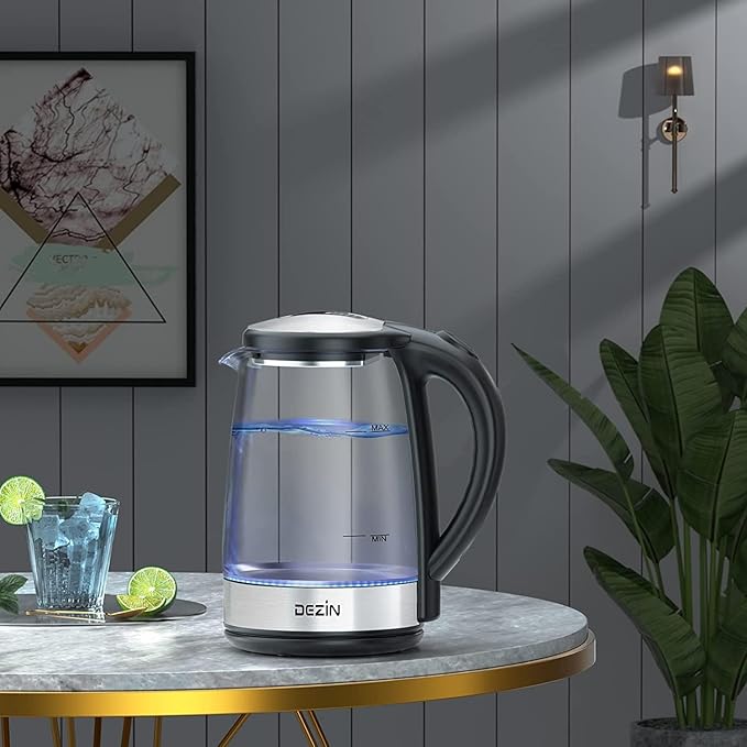 Dezin Electric Kettle, BPA-Free 2L Electric Water Heater, Glass Electric Tea Kettle, 304 Stainless Steel Hot Water Kettle Warmer with Fast Boil, Auto Shut-Off & Boil Dry Protection, for Coffee, Tea