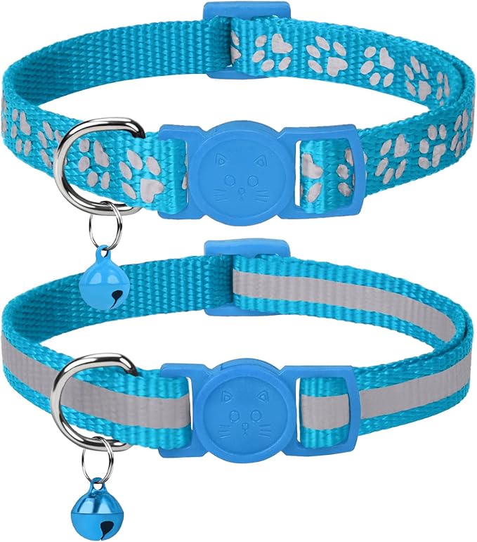 Taglory 2 Pack Reflective Breakaway Cat Collar with Bell, Sky Blue