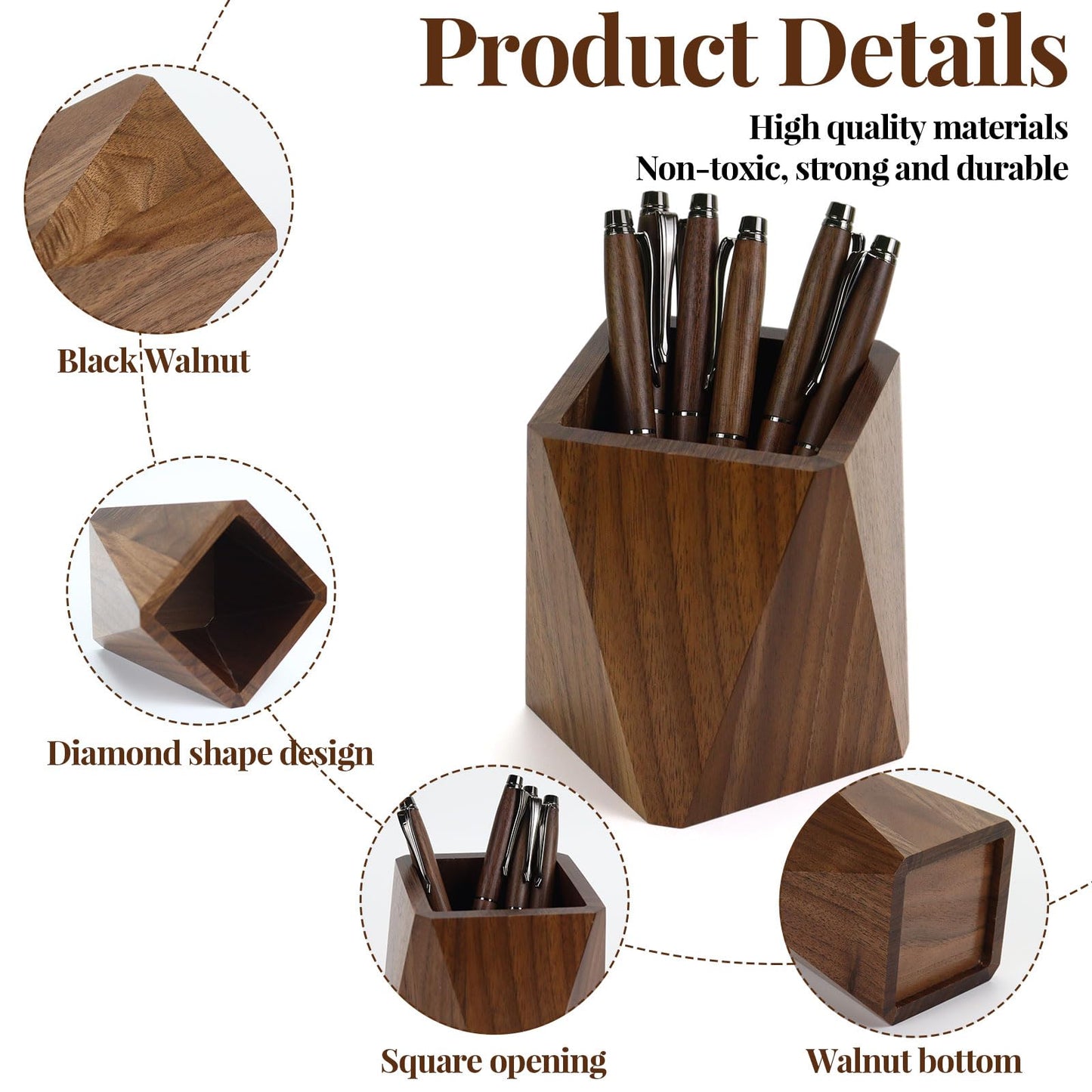 Buqoo Walnut Wood Sticky Note Holder and Tape Dispenser, Rhombic Pen Holder Desk Accessories for School N Home Office