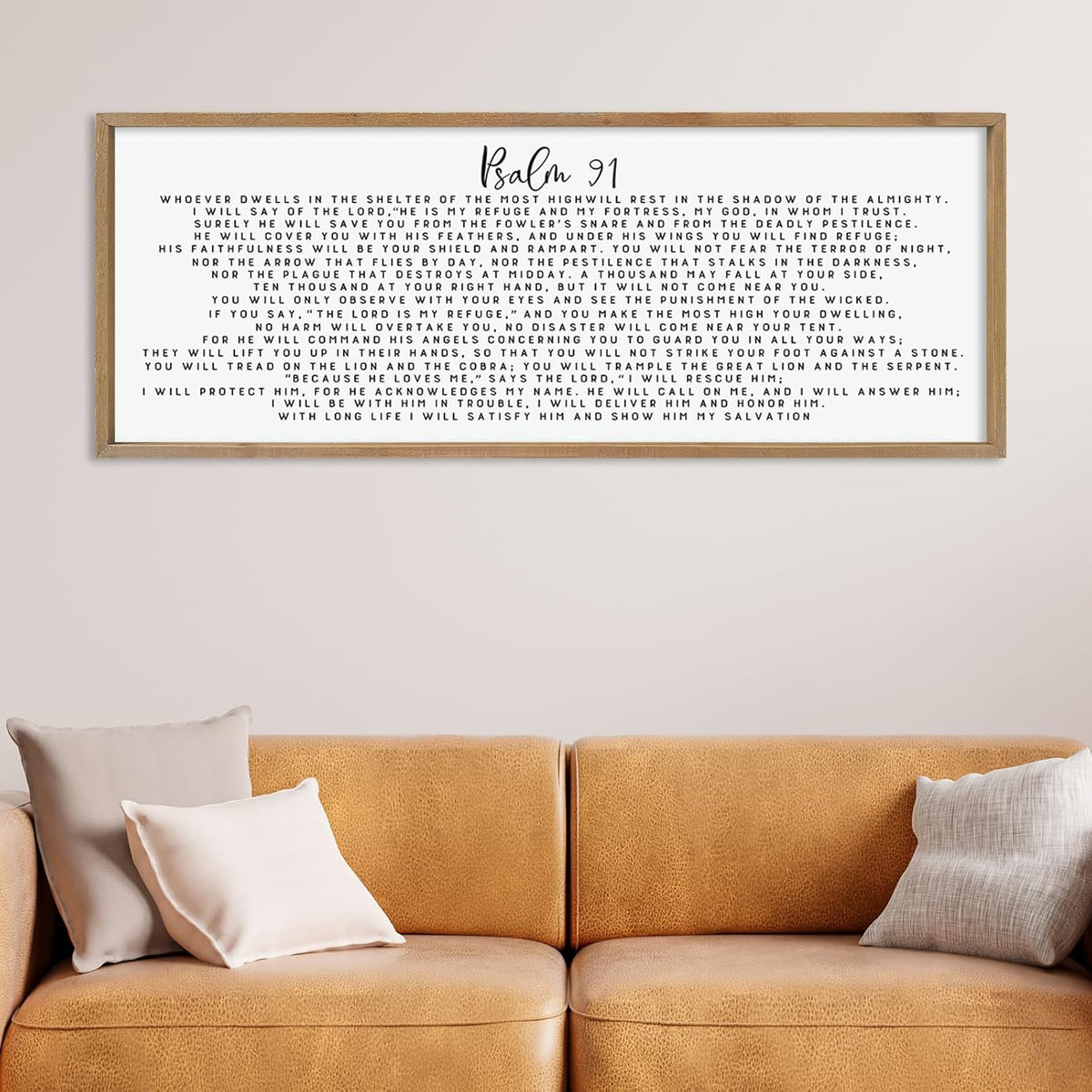 LuZhiQiang Psalm 91 Wall Decor Art 40"×15" Bible Verse Sign for Family Bedroom Christian Large Wood Framed Wall Hanging (Wood)