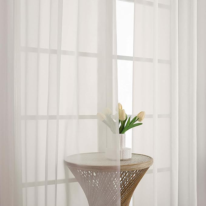 OVZME Ivory Sheer Curtains 108 Inches Long 2 Panels Set, Extra Wide Solid Lightweight & Airy Gauzy Window Treatments with Light Filtering for Patio Sliding Door, 59Wx108L Inches