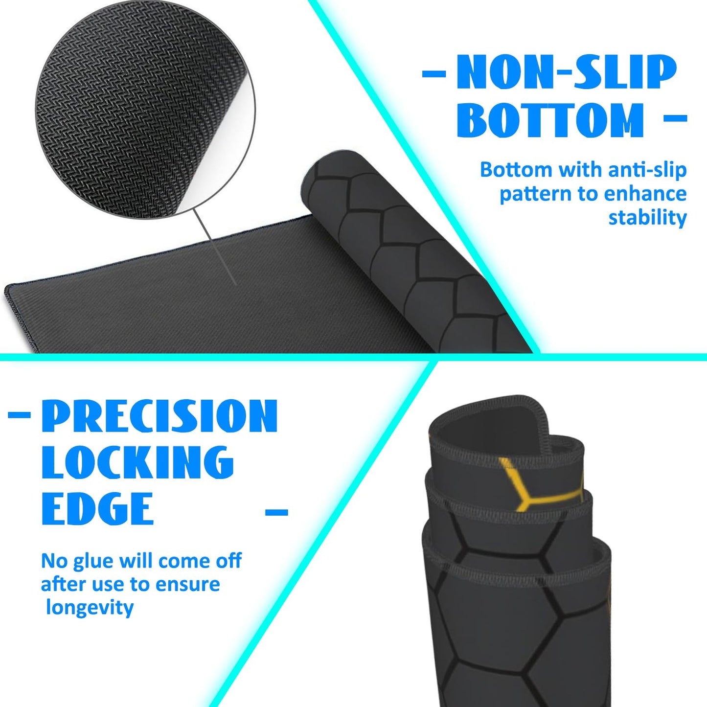 Desk Mat, Black Gold Honeycomb Technology Extended Gaming Mouse Pad Large, 35.4"x15.7" Big Mouse Pad with Non-Slip Base and Stitched Edge, Long Computer Keyboard Mouse Mat for Home Office Work