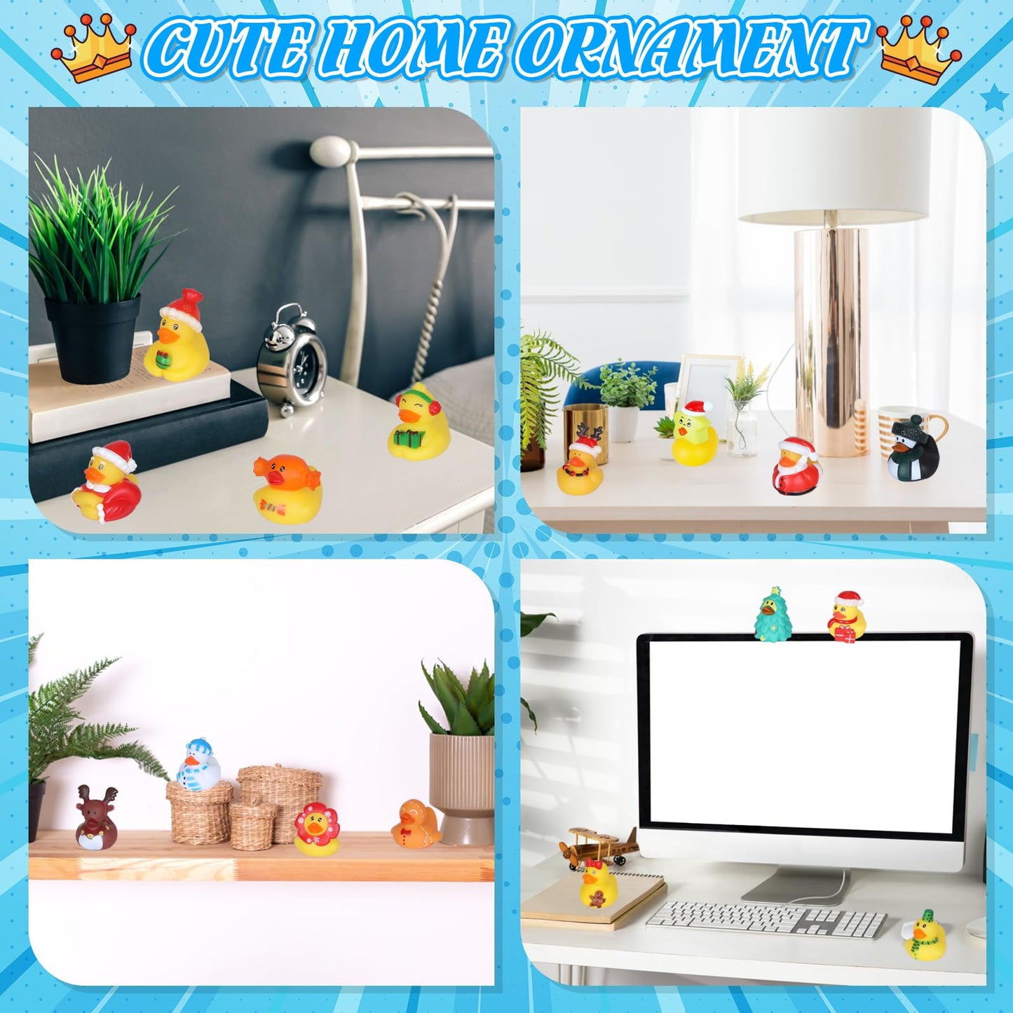 24Pcs Bulk Rubber Ducks Set with 24 Cards & Cotton Ropes - Adorable Heart Designs for Ducking Decor, Party Favors & Gift Exchange - Perfect for Adult