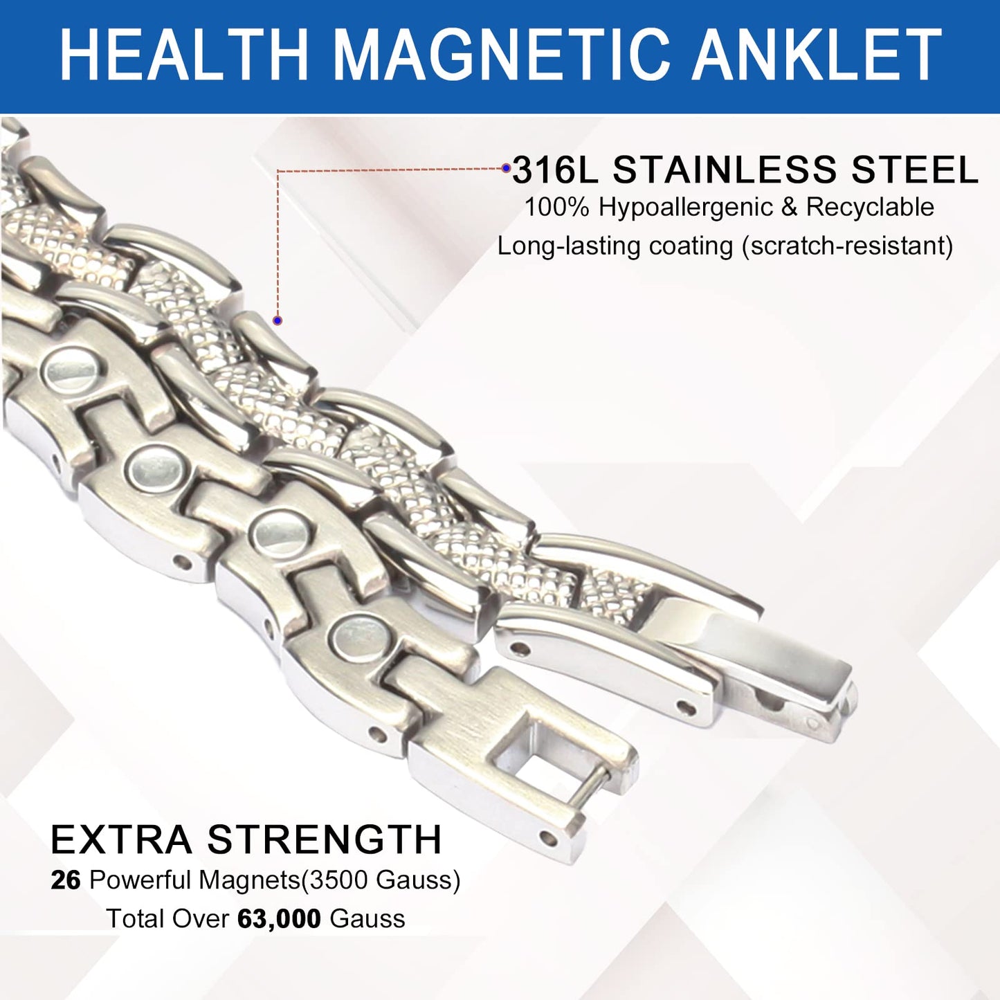 MagVIVACE Magnetic Anklet for Women, Stainless Steel Ankle Bracelet with Magnets (1)