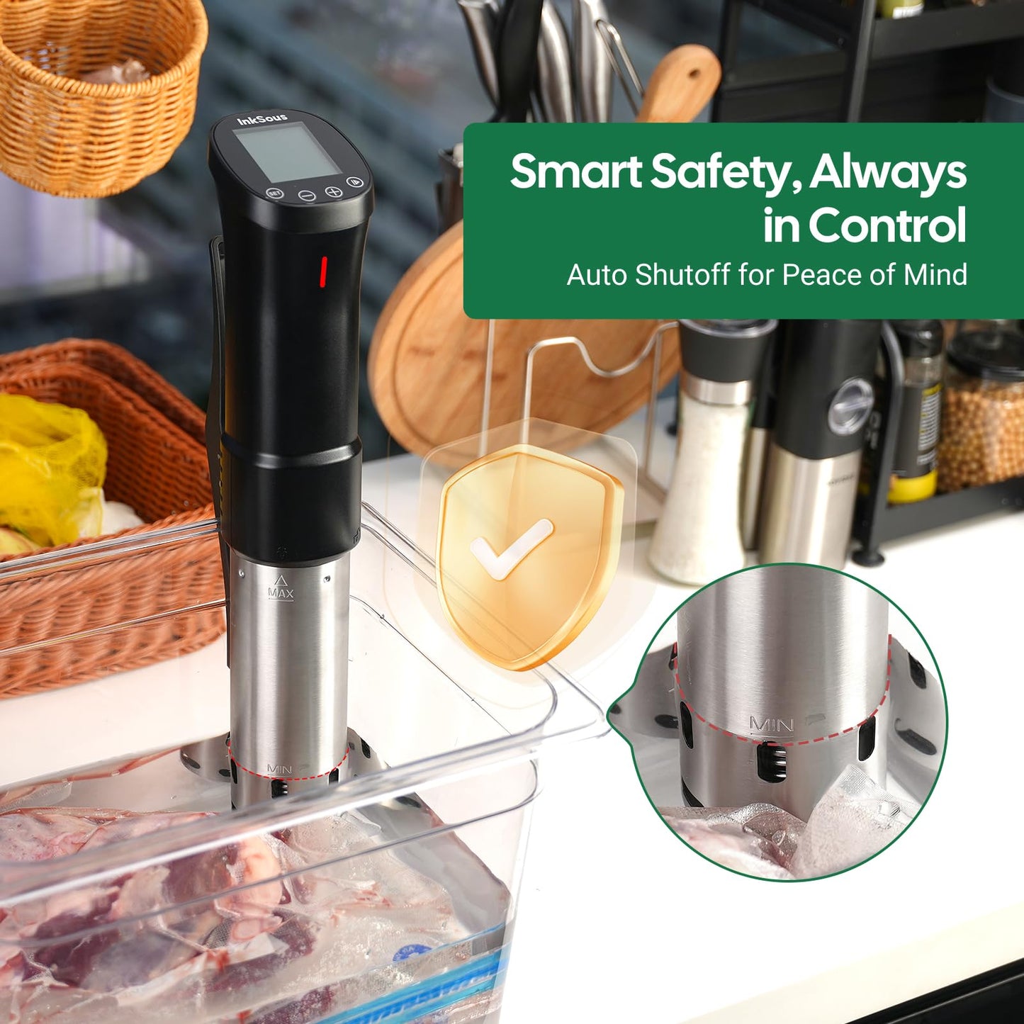 InkSous WIFI 2.4G Sous Vide Cooker 1000W Immersion Circulator with APP 14 Recipes,Alarm,Calibration & Timer, 3D Water Fast Heating Ultra-Quiet Sous Vide Machine