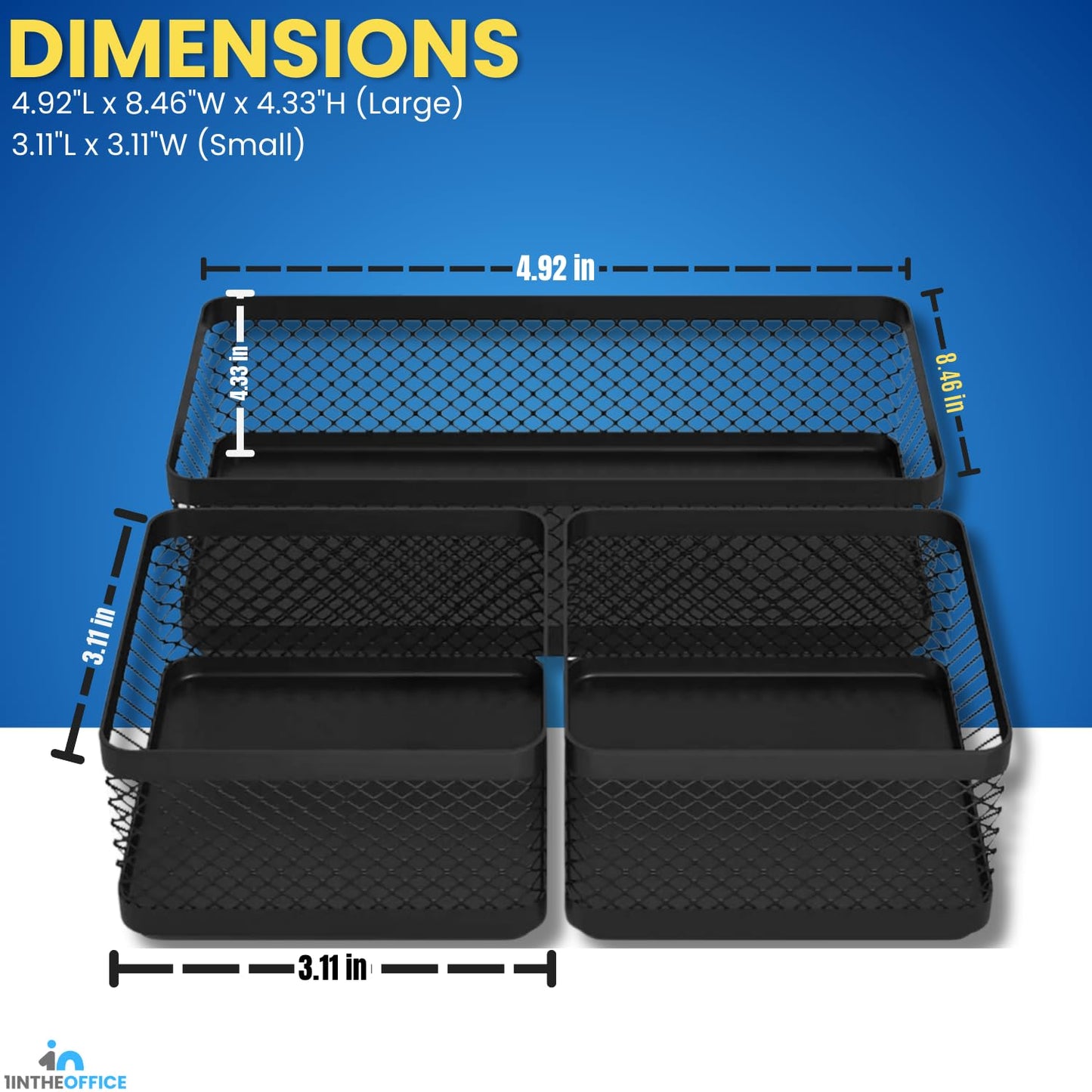 1InTheOffice Mesh Collection Desk Drawer Organizer Tray 3 Compartment - Stackable, Matte Black (2pack)