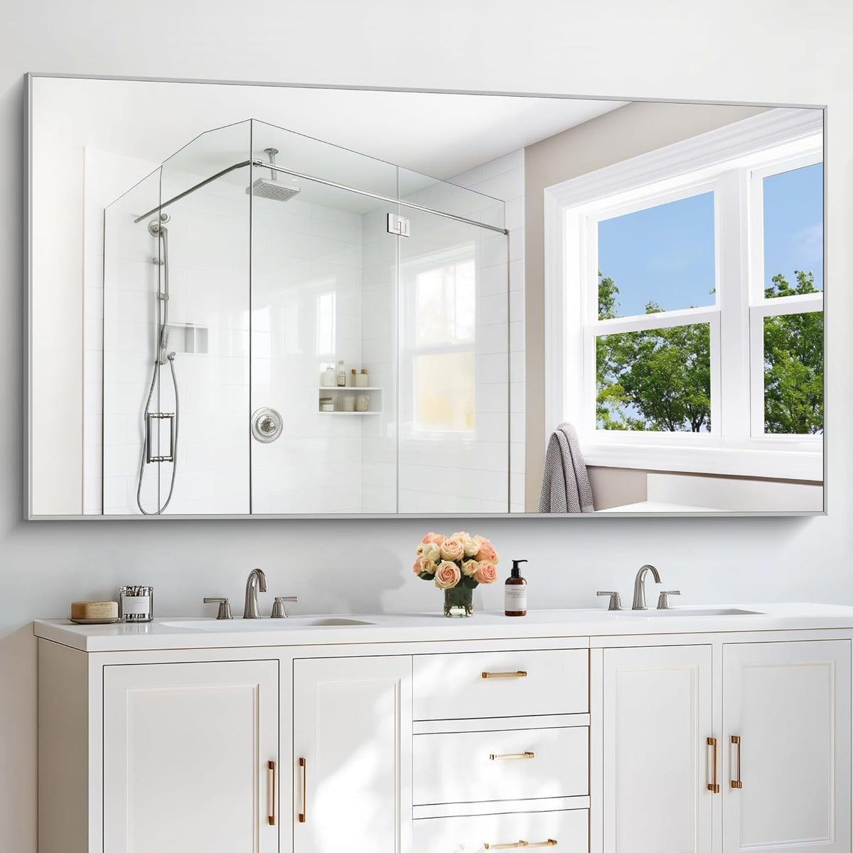 36x72inch Bathroom Mirror, Silver Rectangle Mirror with Thin Metal Frame, Large Rectangular Wall Mirrors for Bathroom, Living Roomm, Hair Salon, Big Farmehouse Mirror Hang Horizontal/Vertical