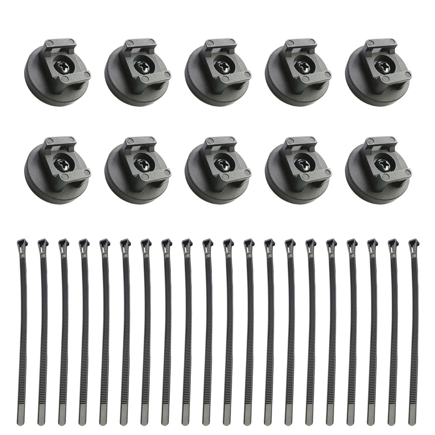 Magnetic Zip Tie Mounts, 10 Pack Heavy Duty Magnetic Cable Holder with 20 Reusable Zip Ties - 31mm Multipurpose Magnet Wire Management Bases for Cord Organizer (Black)
