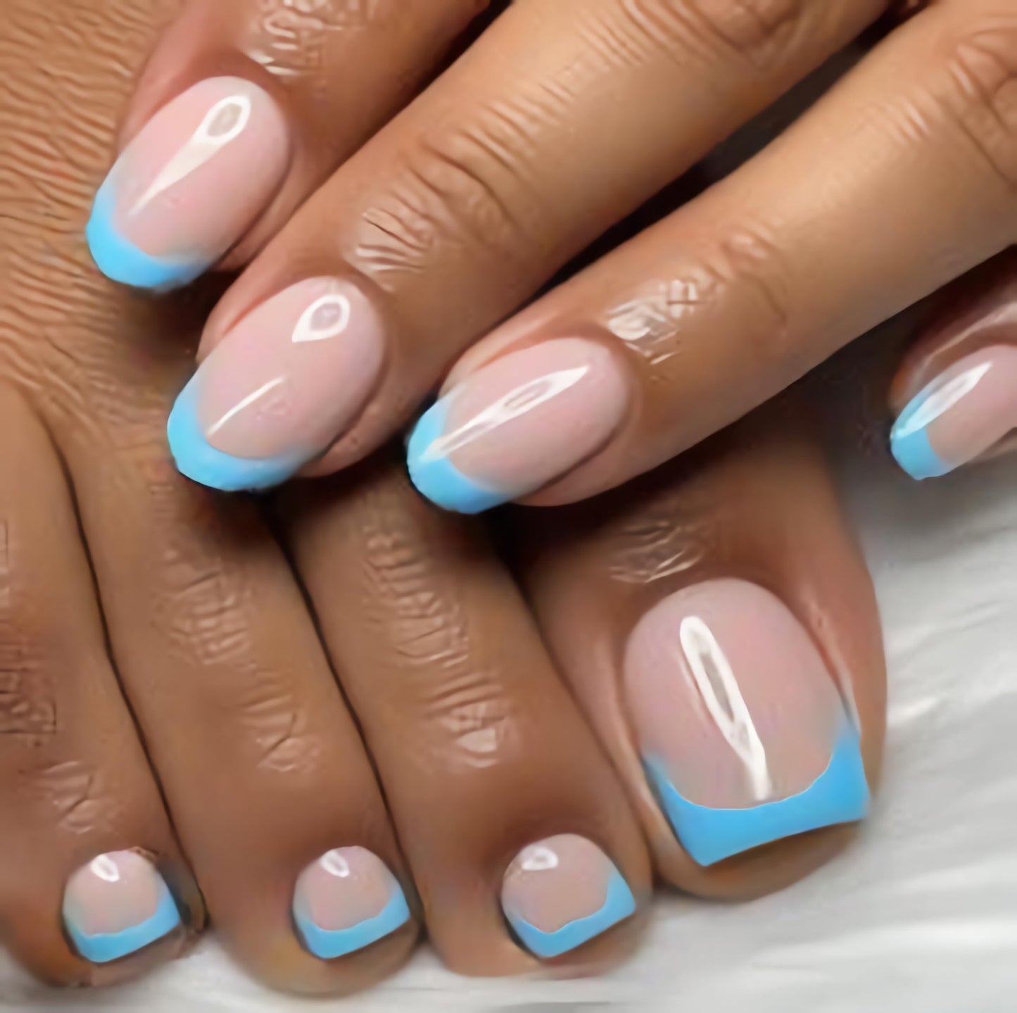 MERVF Blue French Tip Press on Fake Fingernails and Toenails Matching Set