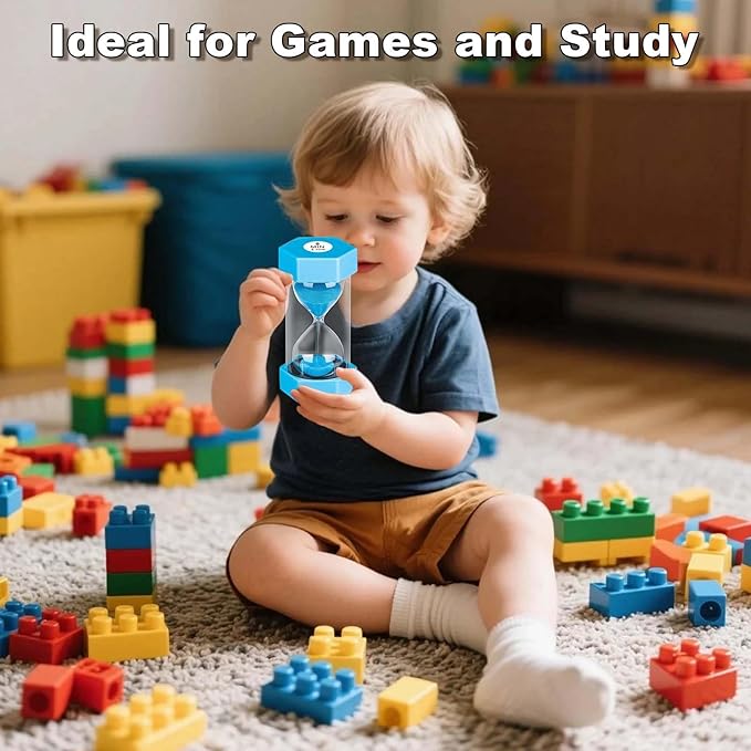Hourglass Sand Timer 5 Minute, Plastic Unbreakable Hexagon Hourglass Sand Clock 5 Min, Reloj De Arena 5 Minutos, Colorful Hour Glass Sandglass for Classroom Games Kitchen (Blue)