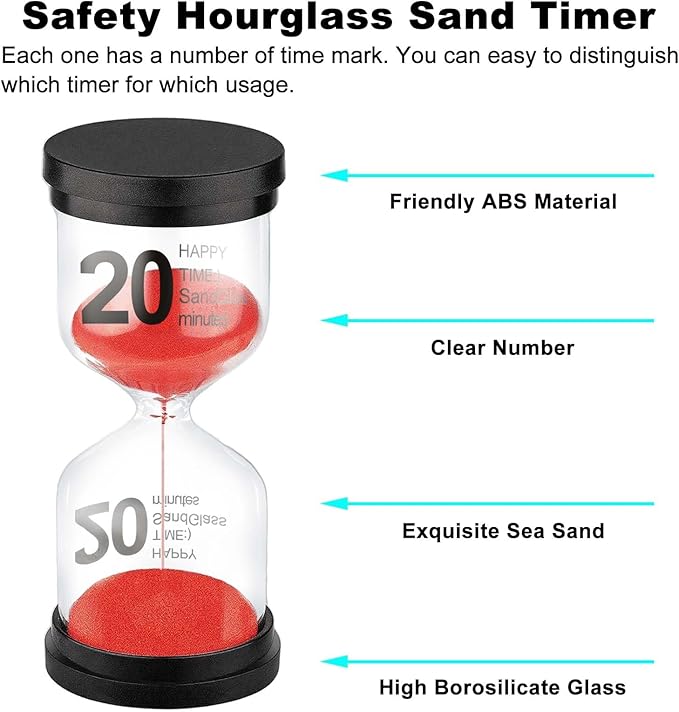 SuLiao Hourglass 20 Minute Sand Timer, Red Sand Clock, Plastic SandWatch Five Min, Small Reloj De Arena 20 Minutos, Colorful Hour Glass Sandglass, Games, Classroom, Kitchen, Decoration