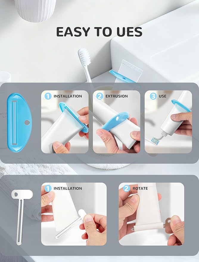 6 PCS Toothpaste Squeezer, 2 Metal Tube Roller Squeezer with 4 Plastic Toothpaste Dispenser Hanging Toothpaste Key, Tube Squeezer Tool for Bathroom, Suitable for Toothpaste, Cosmetics, Paints