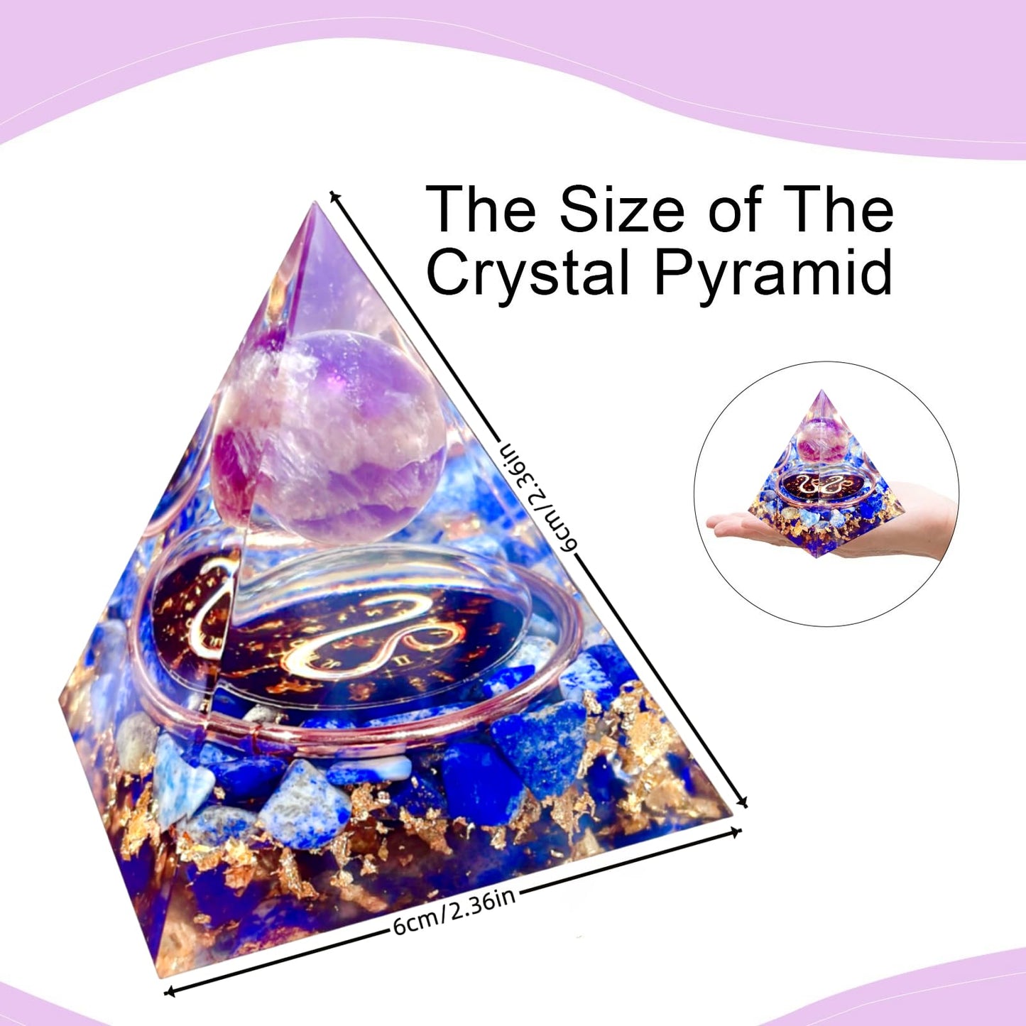 Saefheled Twelve Constellations Leo Orgone Pyramid,Natural Amethyst&Lapis Lazuli Orgonite Crystal Healing Pyramid for Protection Chakra,Unique Constellation Pyramids for Positive Energy,Money Health