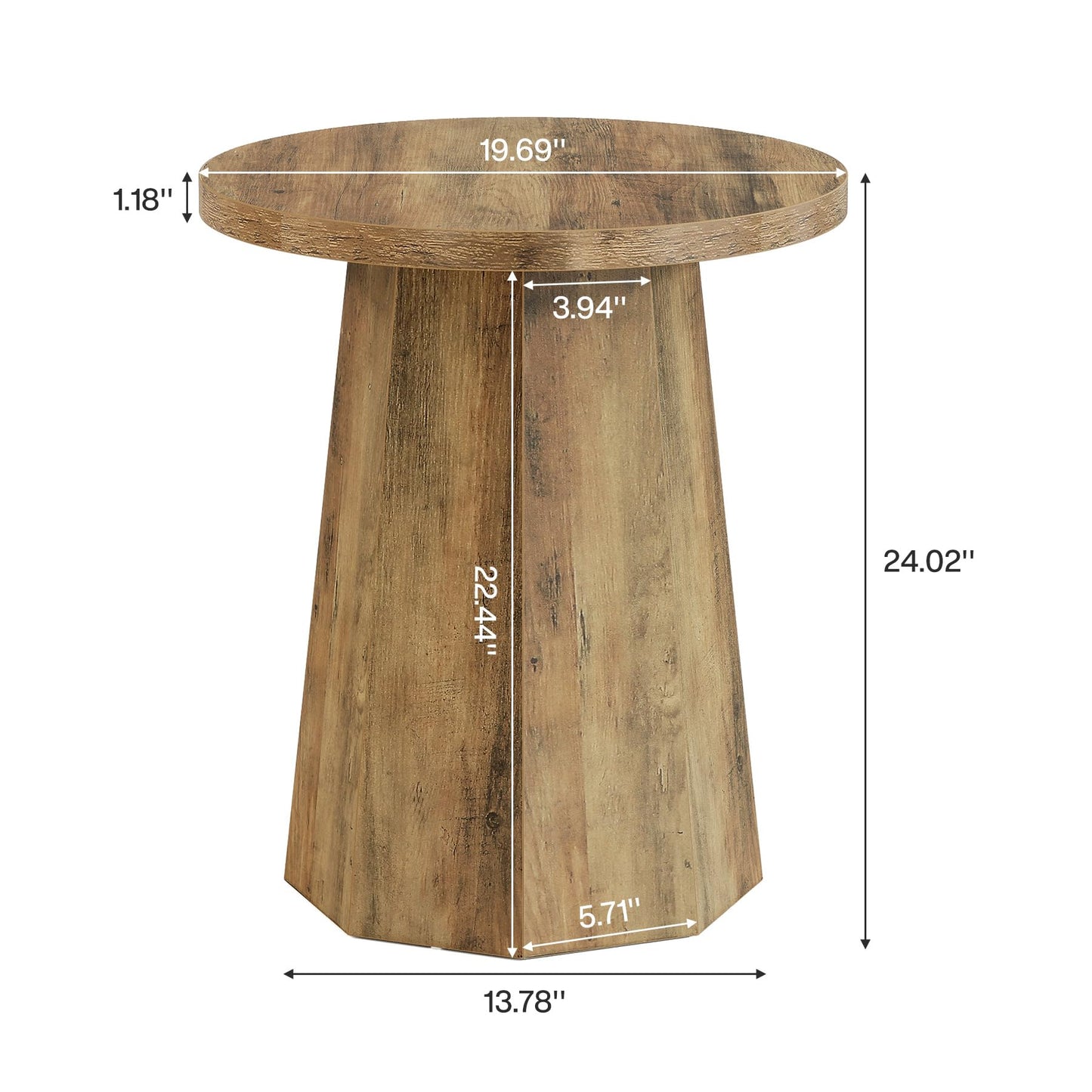 Tribesigns Round Pedestal End Table, Farmhouse Couch Side Table with Octagonal Base, Wooden Drink Stand Accent Nightstand (1, Rustic Brown)