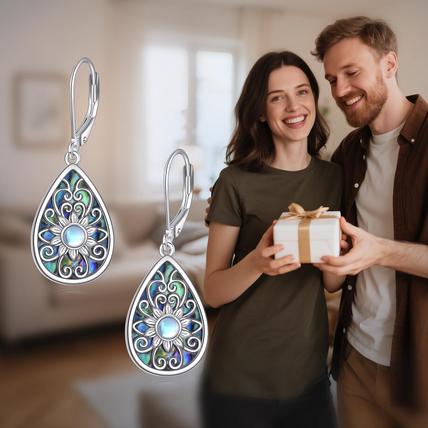 YONFQE Filigree Dangling Earrings Sterling Silver Teardrop Abalone Shell Drop Dangle Earring Filigree Leverback Gifts for Women