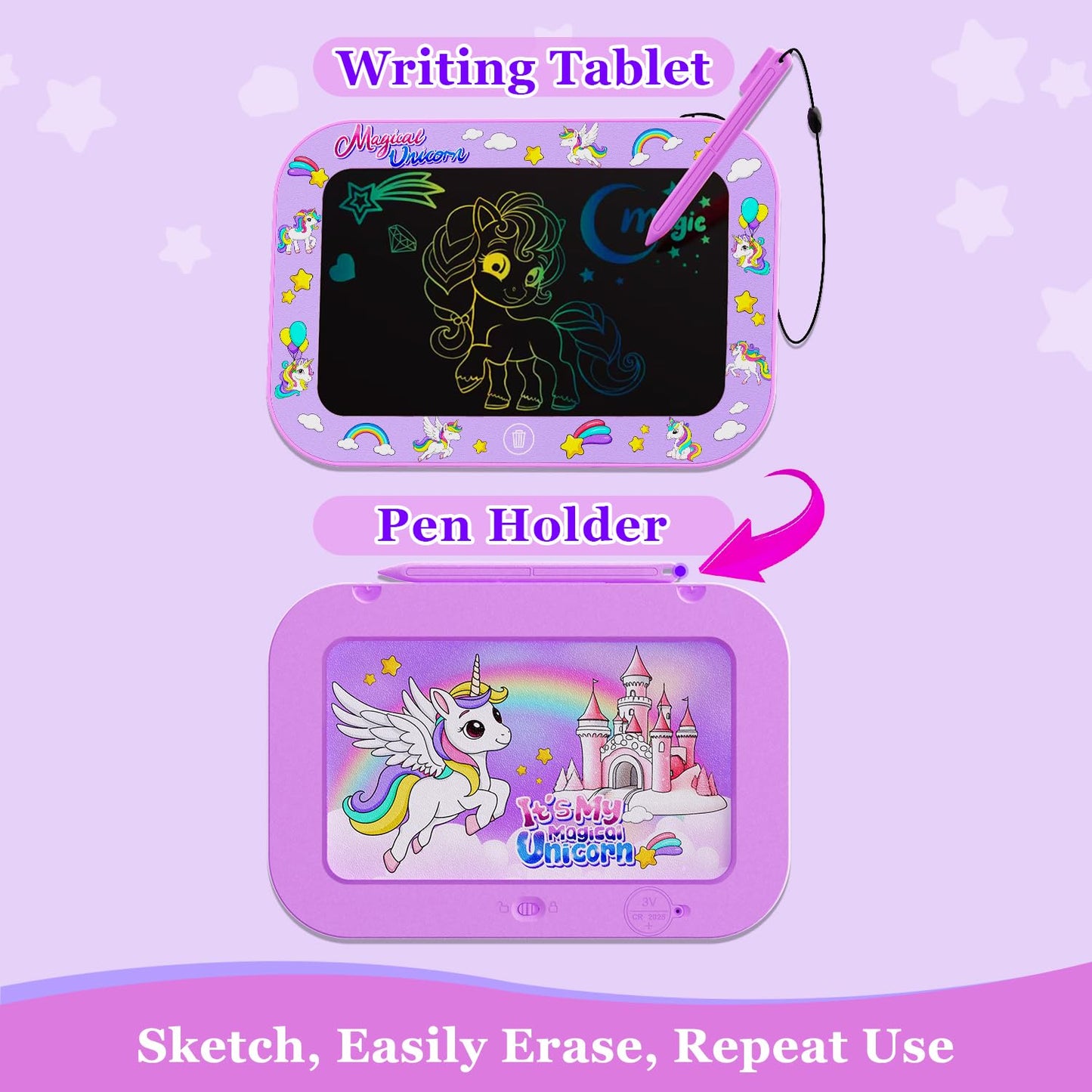 2 Pack LCD Writing Tablet for Kids,10Inch Colorful Reusable Electronic Toddler Doodle Board Drawing Tablet Pads,Educational Learning Toys Gifts for 3 4 5 6 7 8 Year Old Girls (Pink&Purple-10IN)