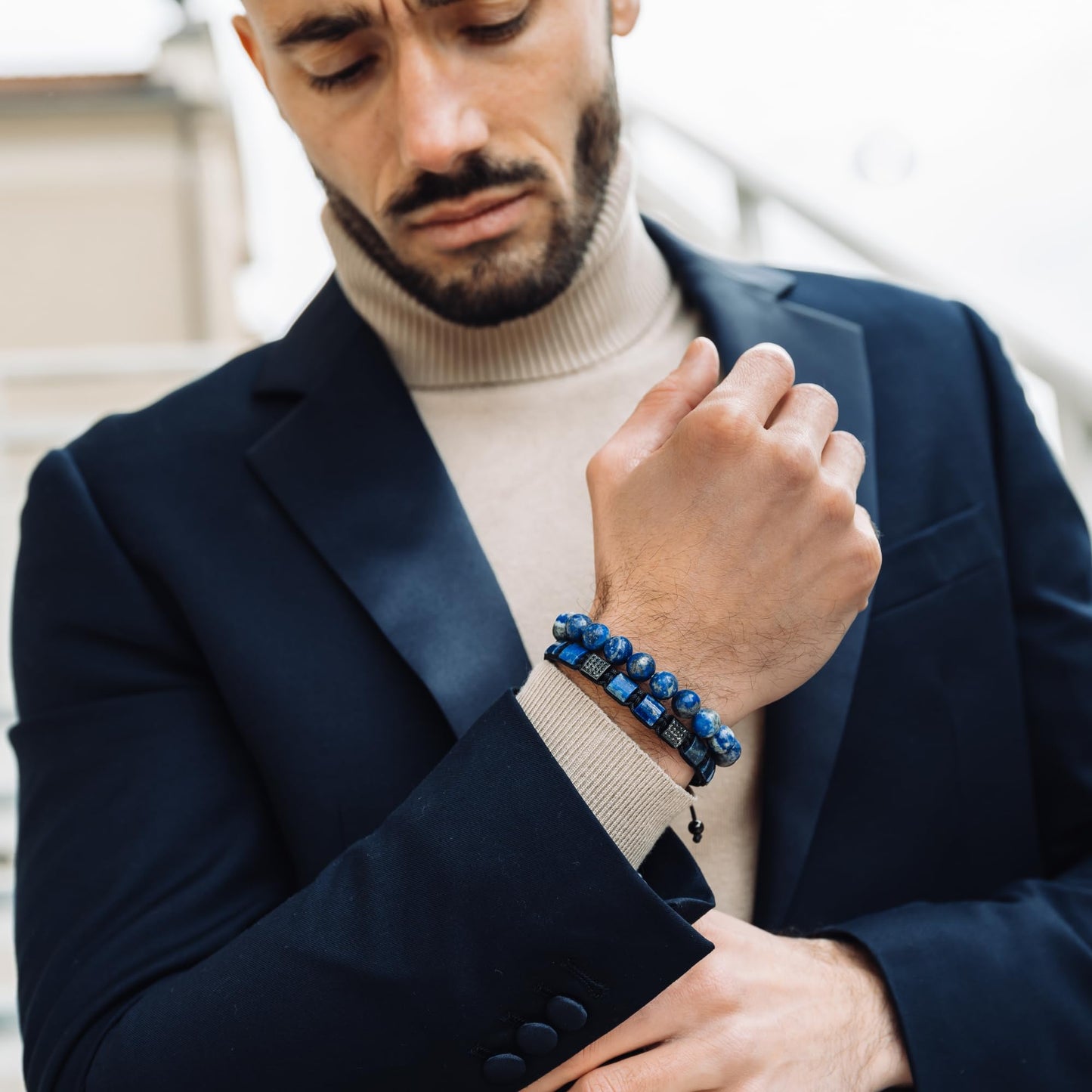 GT collection Flat Bead Bracelet, Gemstone Adjustable Bracelets for Men - Beaded Energy Bracelet for Relaxation and Peace, Handcrafted Men's Jewelry Gifts for Men