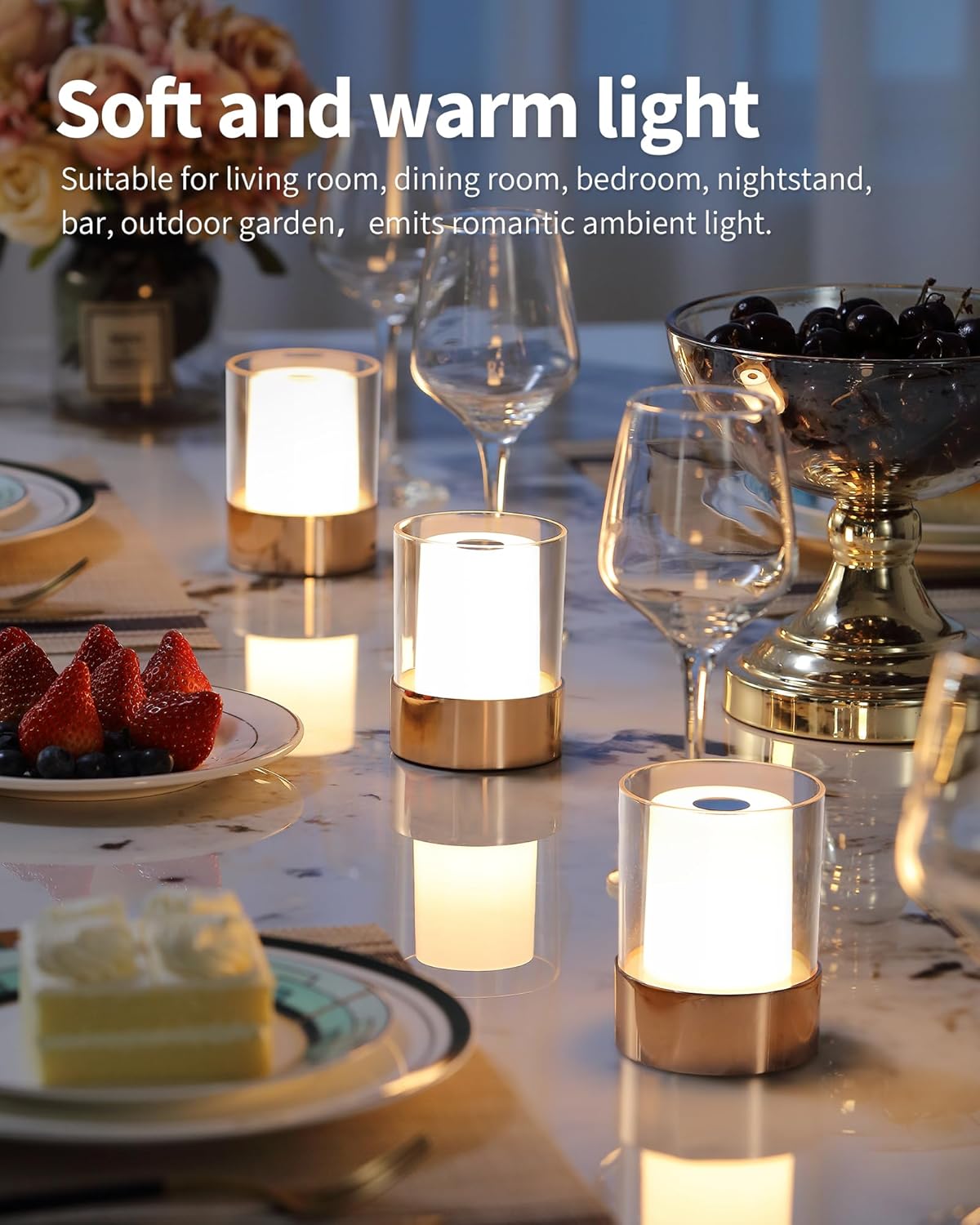 4" Mini Dining Table Light 2 Pack for Buffet Restaurant, Outdoor Waterproof Lamps for Bathroom Camping, Rechargeable Cordless Table Lamp for Bar, Touch Warm Night Light for Nursery Baby (Gold)
