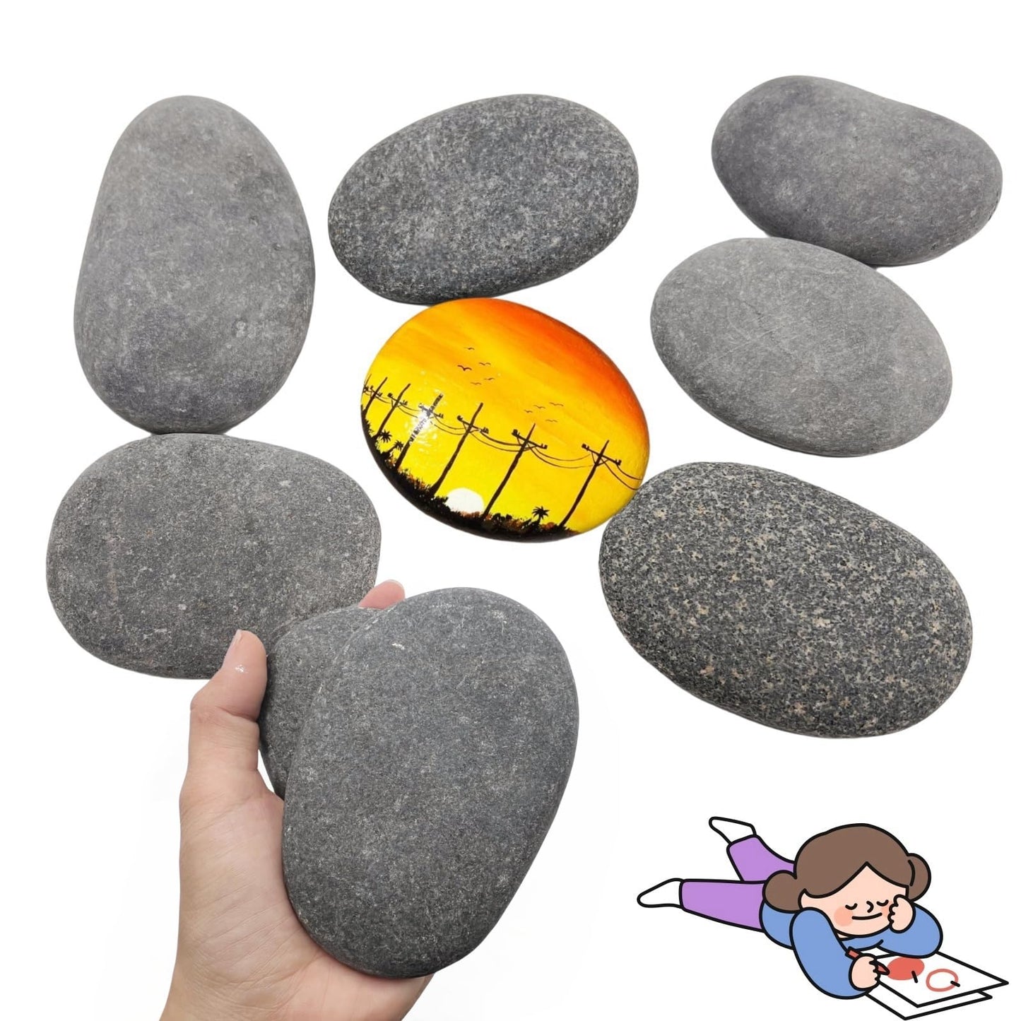 MEILALA 12PCS Large Painting Rocks, 3“-4” River Rocks for Painting ， DIY Rocks Flat & Smooth Kindness Rocks for Arts, Crafts, Decoration