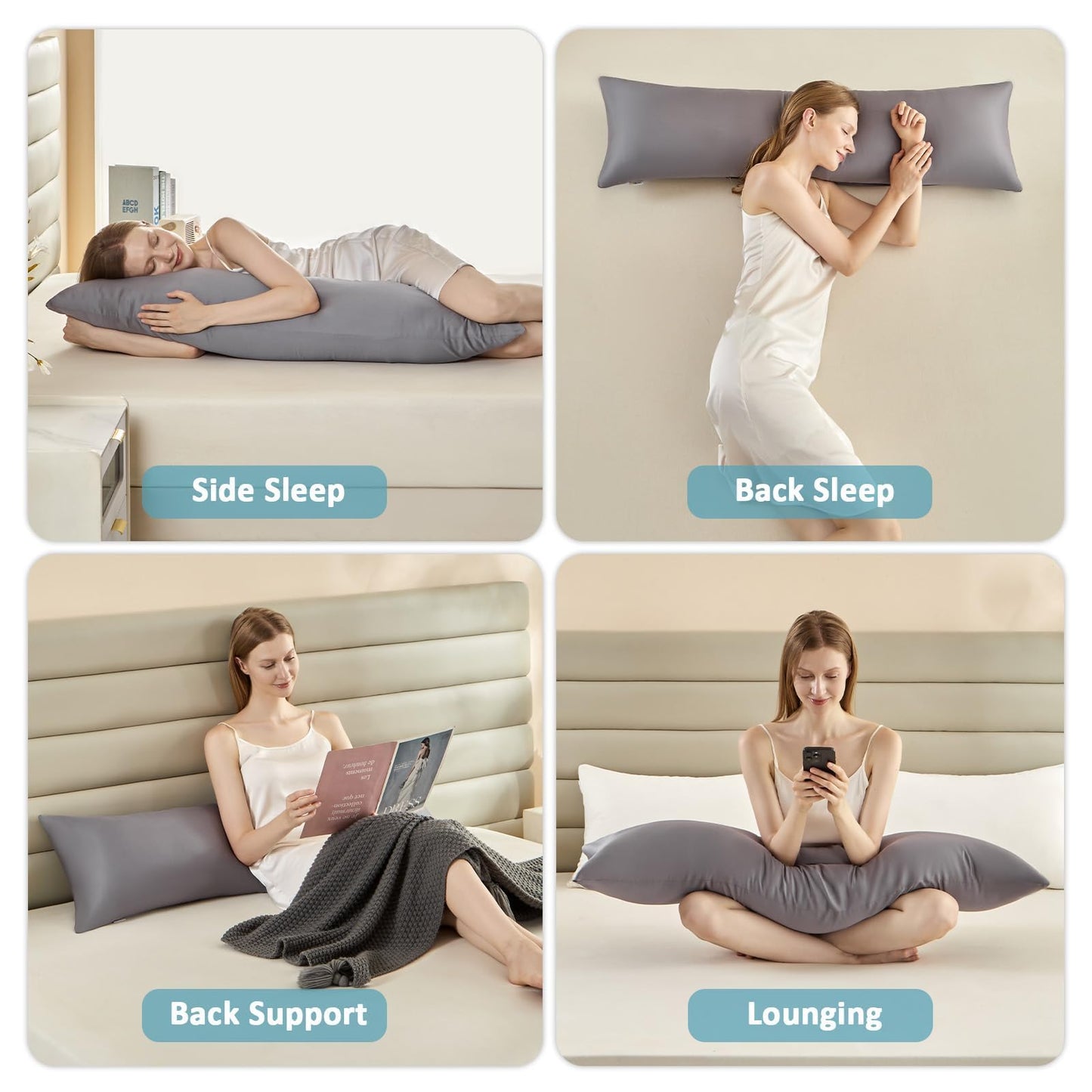 MIOTO Cooling Weighted Body Pillow with Tencel Cover（48" x 14"） 8.5lbs - Quilted Glass Beads Body Pillows for Better Sleep, Weighted Pillow for Adults, Long Pillow for Bed, Ideal Side Sleeper Pillow