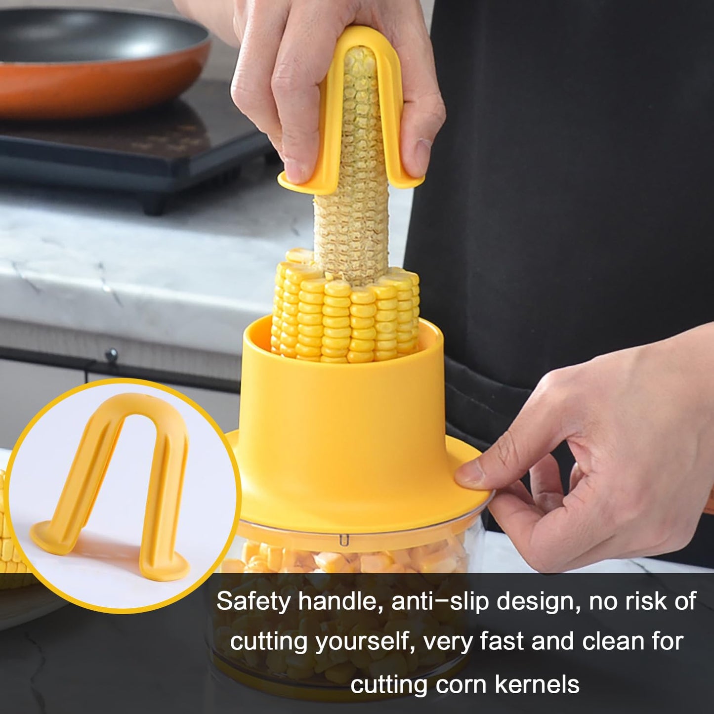 AACGIN Corn Cob Stripper, Corn Peeler for Corn on the Cob, Quick Corn Cutter Tool, Corn shucker off the Cob with Bowl & Safety Handle [Yellow]