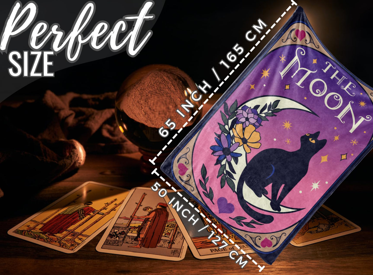 Huglanket Black Cat Tarot Card Withcy Gifts for Men & Women, Flannel Blanket Throws, 50x65 Inches - The Moon