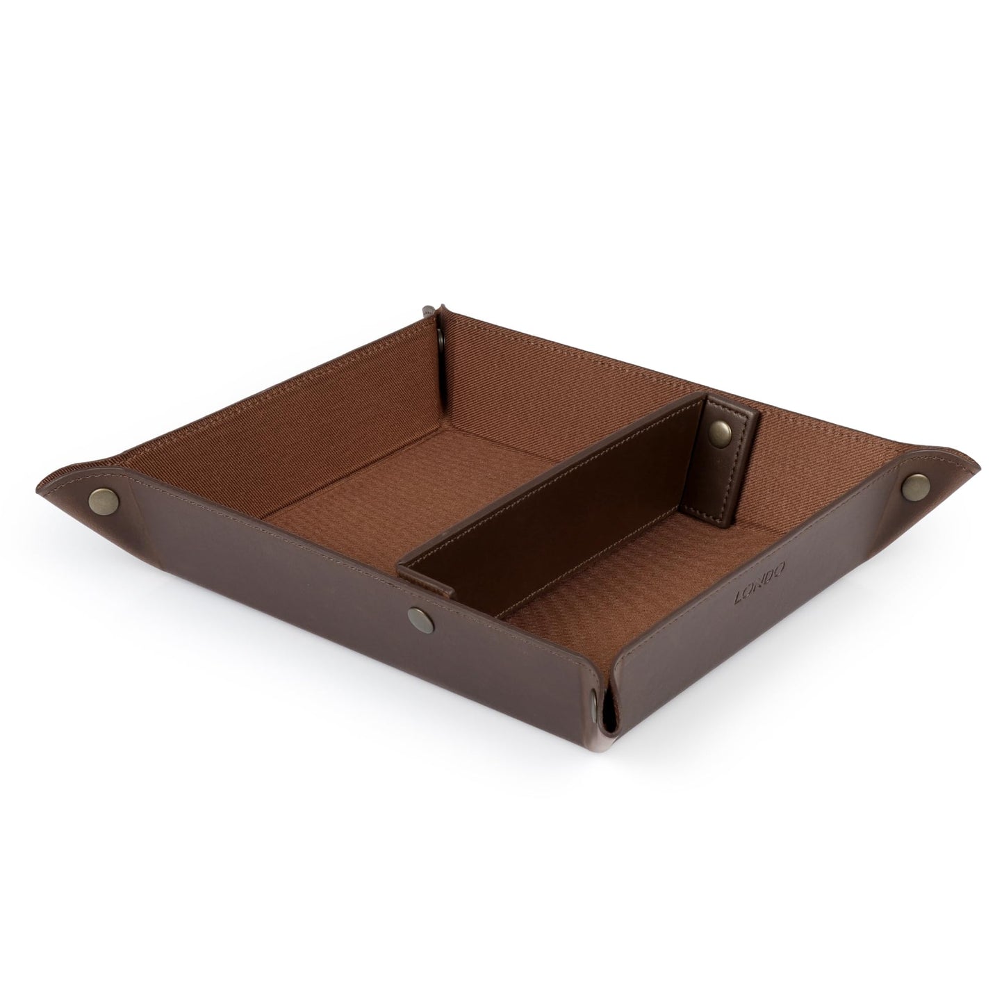 Londo Leather Tray Organizer - Practical Lightweight Water Resistant Computer Table Desk Storage Box for Wallets, Watches, Keys, Coins, Cell Phones and Office Equipment