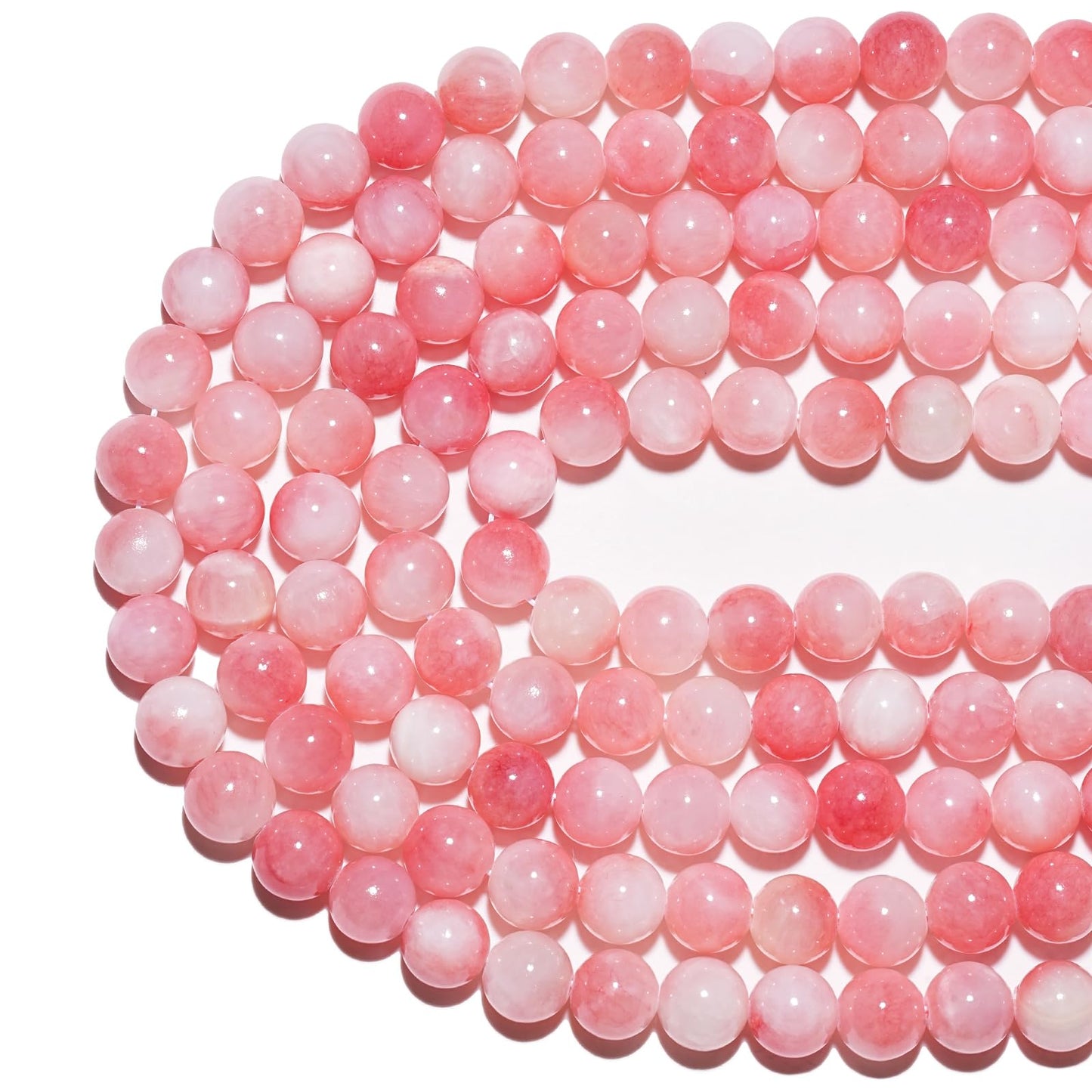 8mm Natural Pink White Jade Gemstone Beads Polished Round Smooth Stone Beads for Bracelets Jewelry Making 15inch Loose Beads